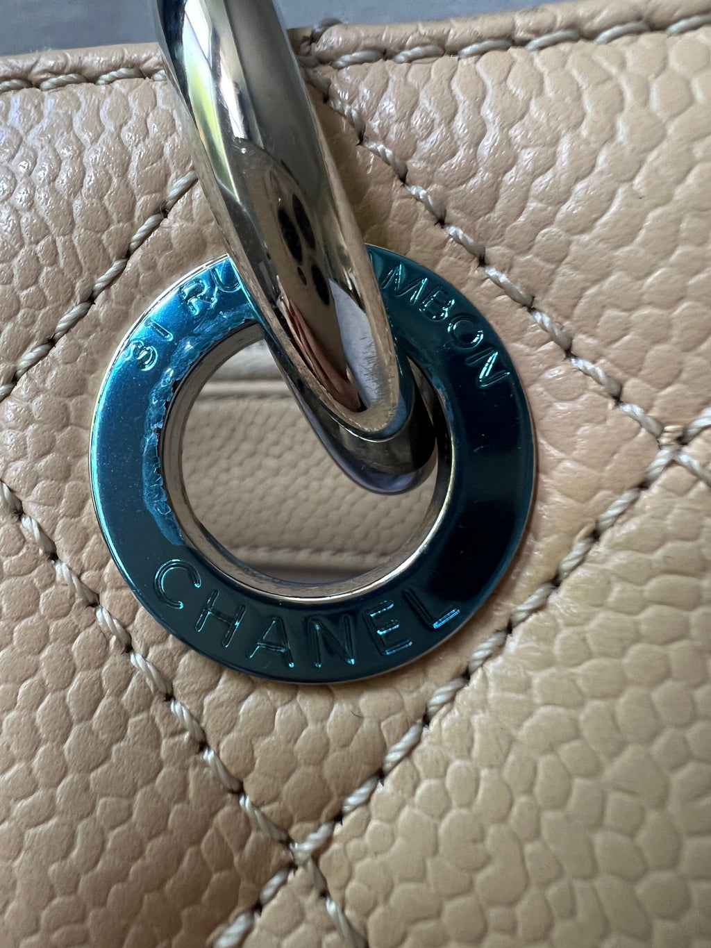 Chanel Light Beige Caviar Grand Shopper Tote with silver hardware (GST)