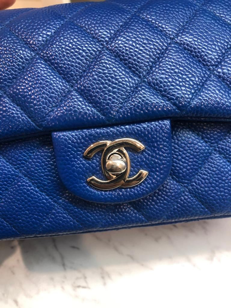 Chanel Caviar Blue Quilted Classic Flap Mini SHW