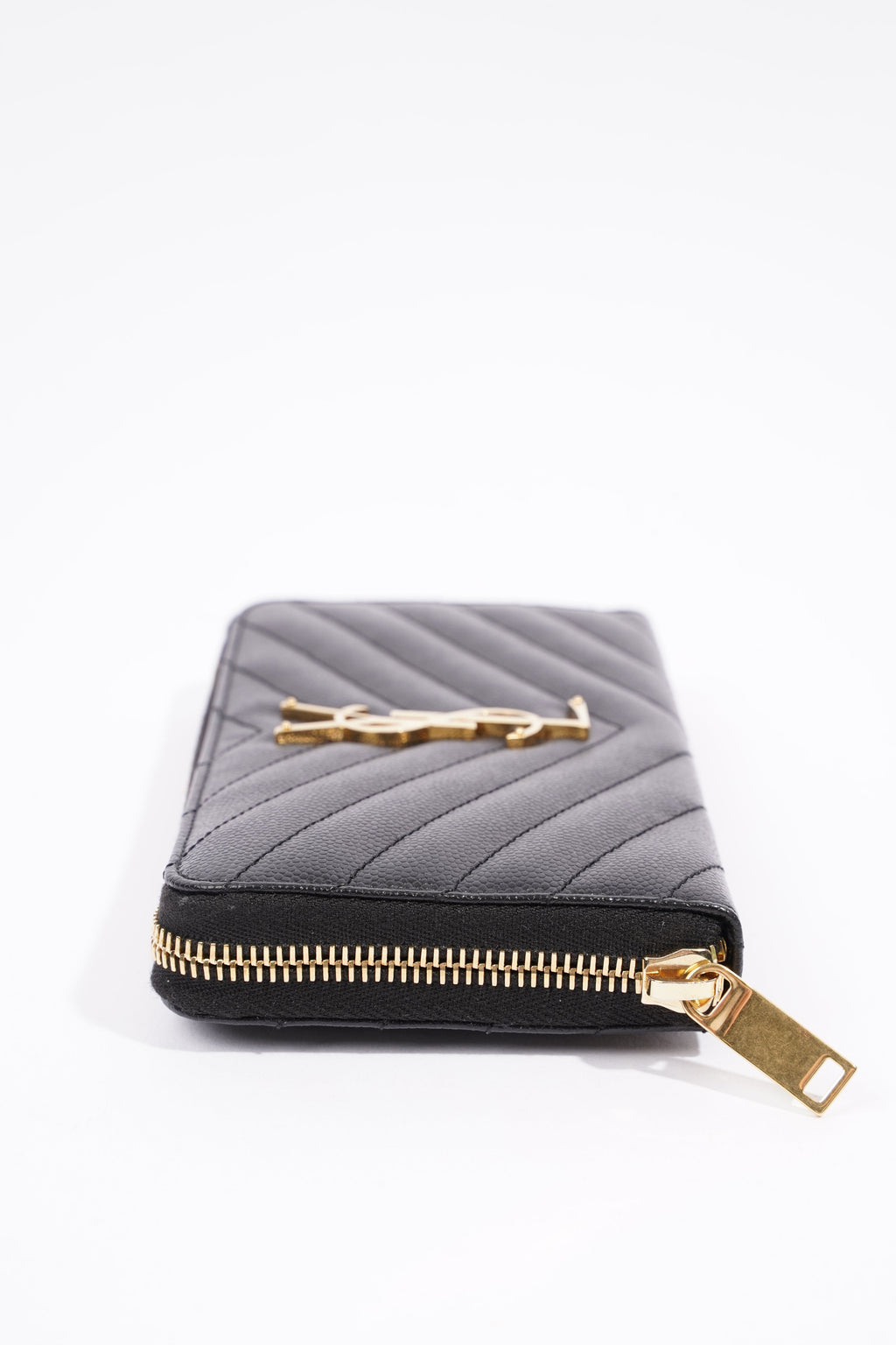 Saint Laurent Cassandre Zip Around Wallet Black Leather Long