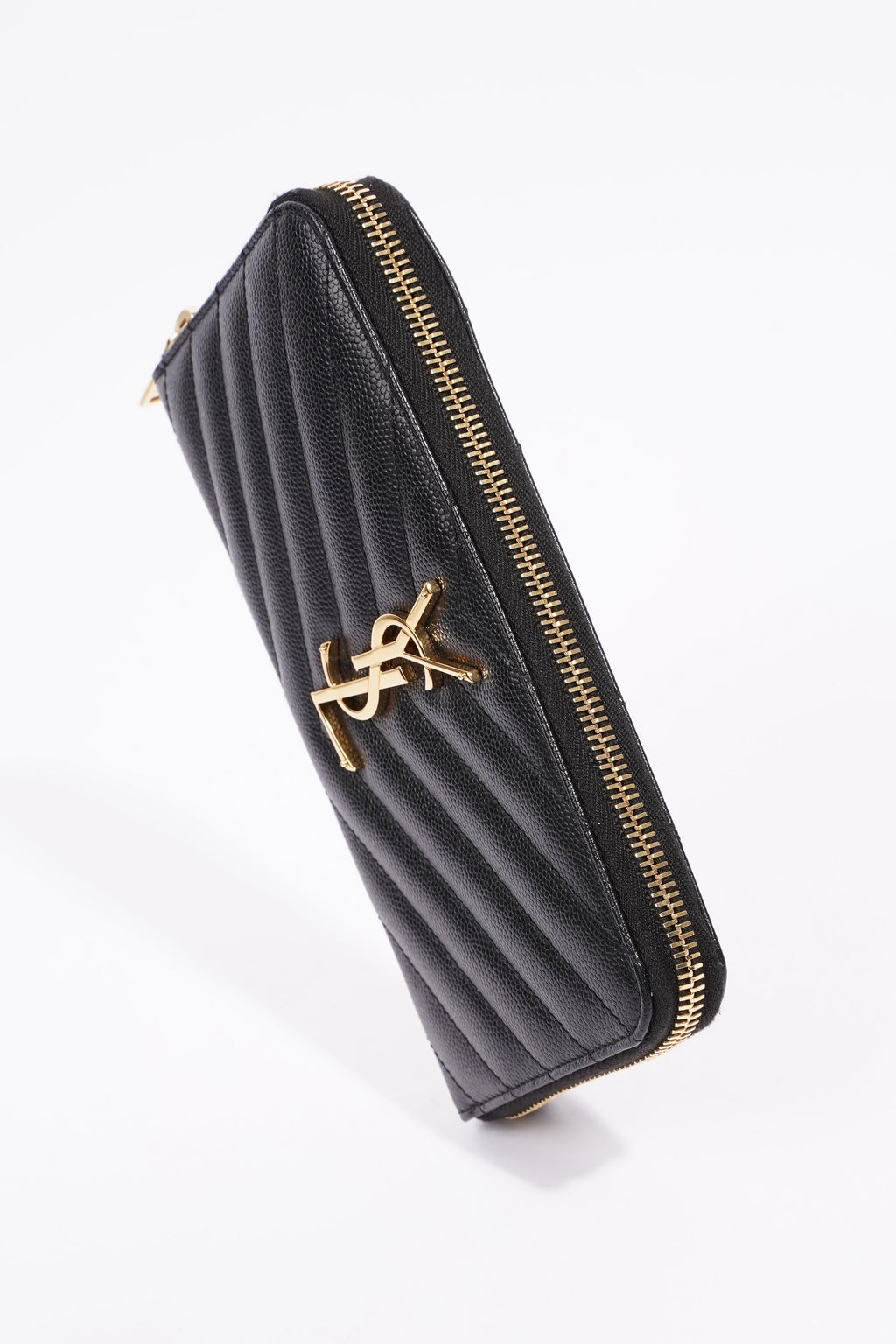 Saint Laurent Cassandre Zip Around Wallet Black Leather Long