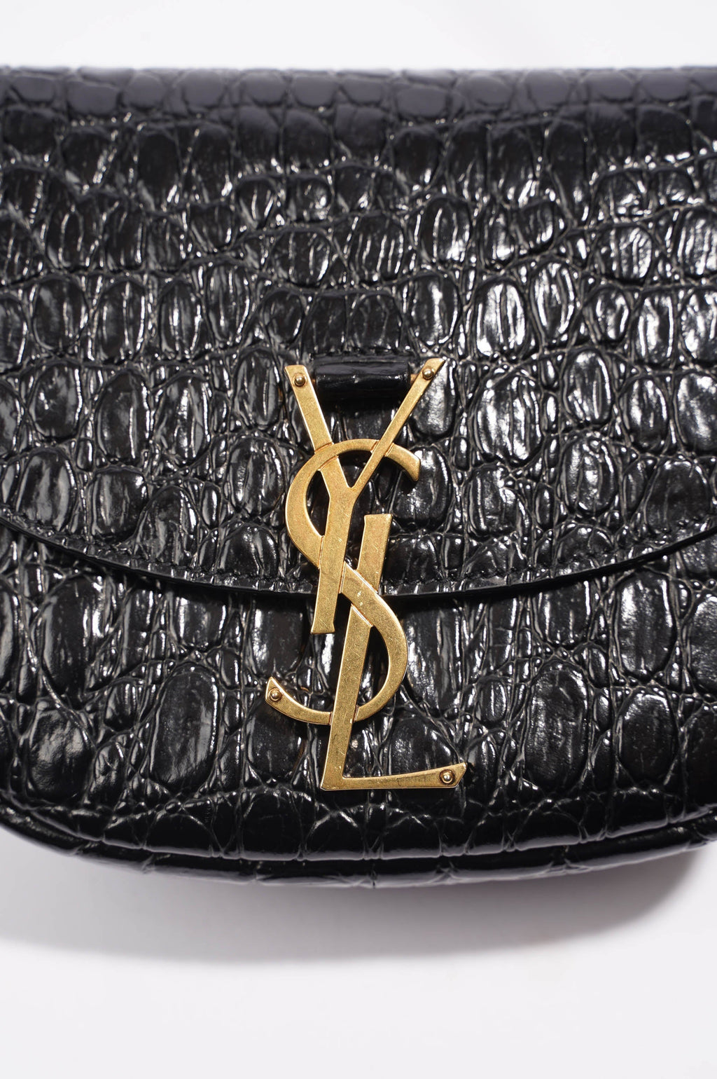 Saint Laurent Womens Kaia Small Satchel Black Croc Embossed