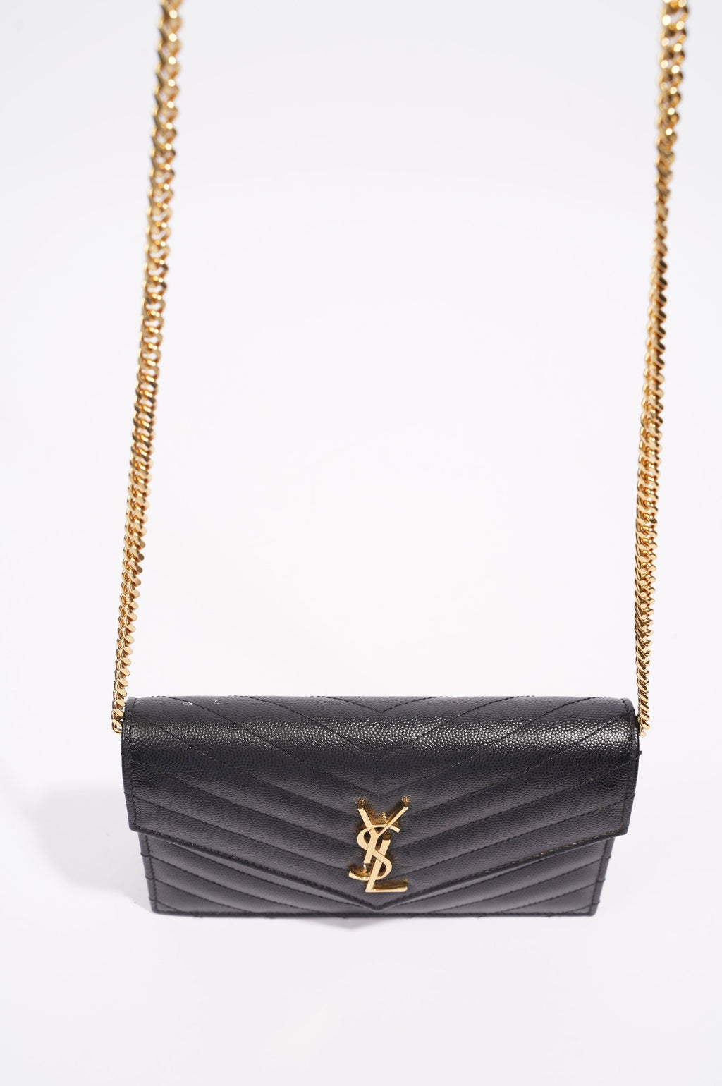Saint Laurent Womens Cassandre Wallet on Chain Black Leather
