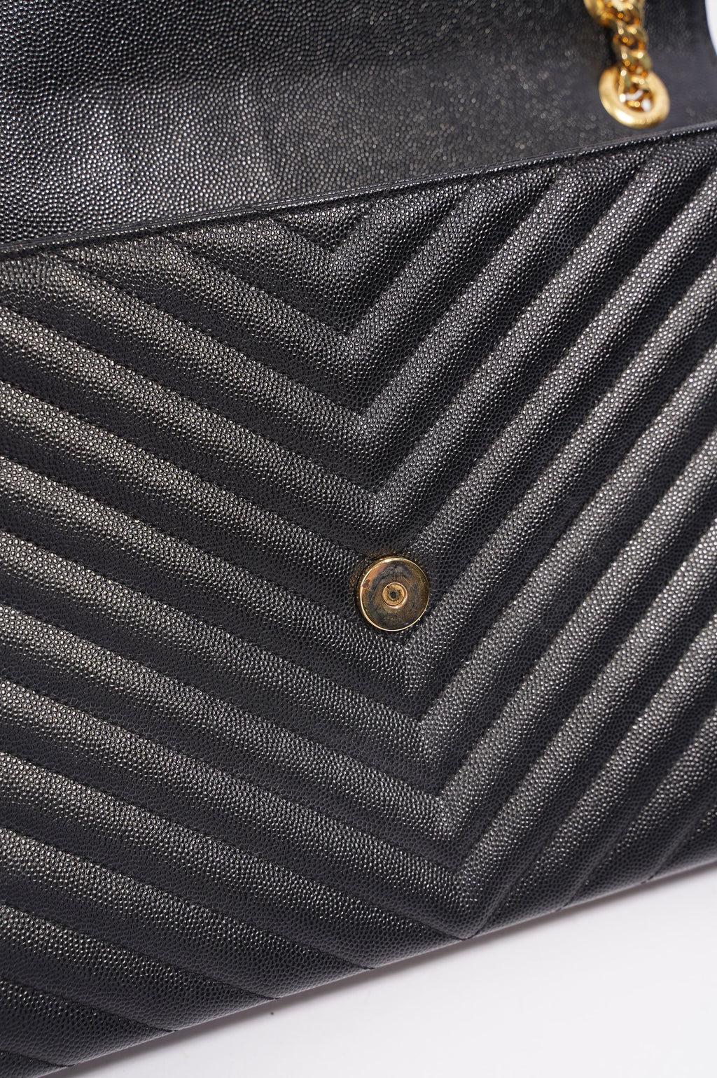 SAINT LAURENT WOMENS ENVELOPE BAG BLACK LEATHER LARGE