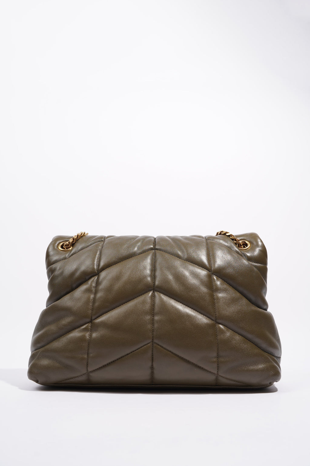Saint Laurent Womens Lou Lou Puffer Bag Khaki Leather Medium