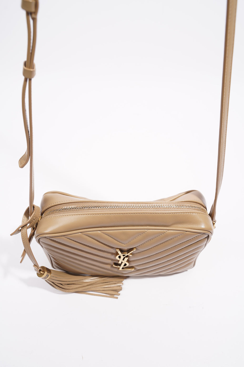 Saint Laurent Womens Camera Bag Beige Leather
