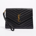 Saint Laurent Envelope Wristlet Clutch Black Leather