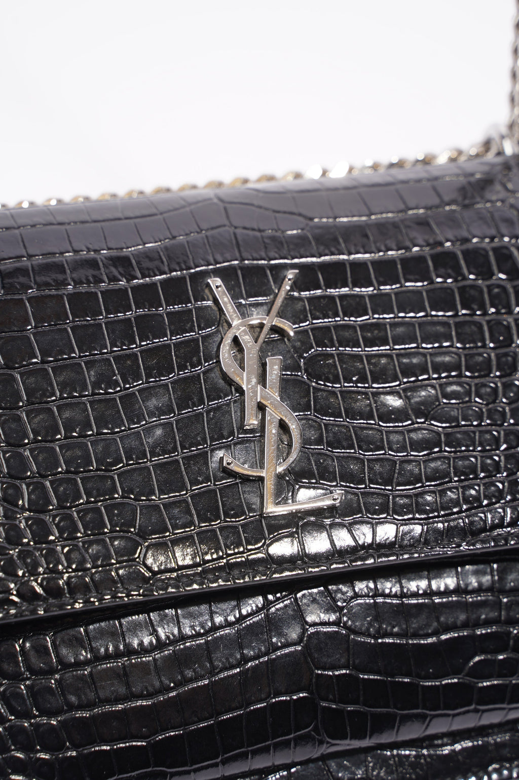 Saint Laurent Womens Sunset Bag Black Croc Medium