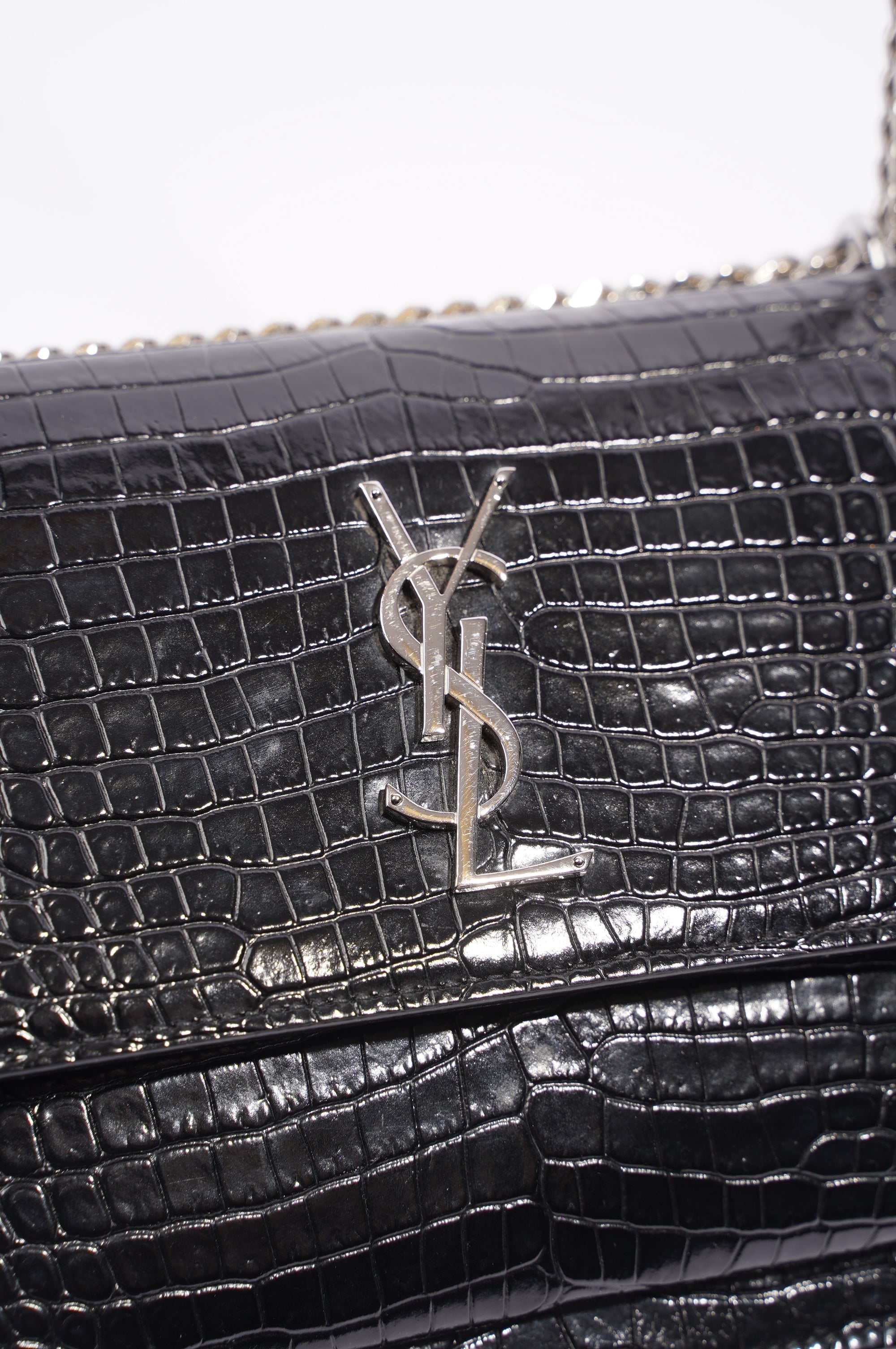 Saint Laurent Womens Sunset Bag Black Croc Medium