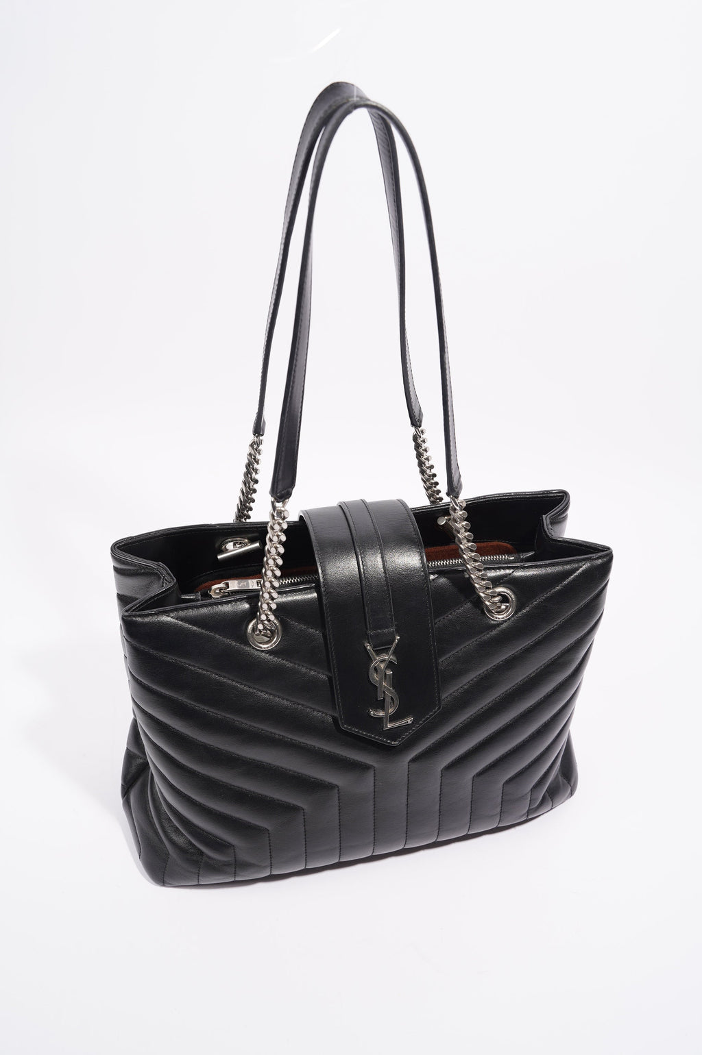 Saint Laurent Womens Lou Lou Shopper Bag Black / Silver Large