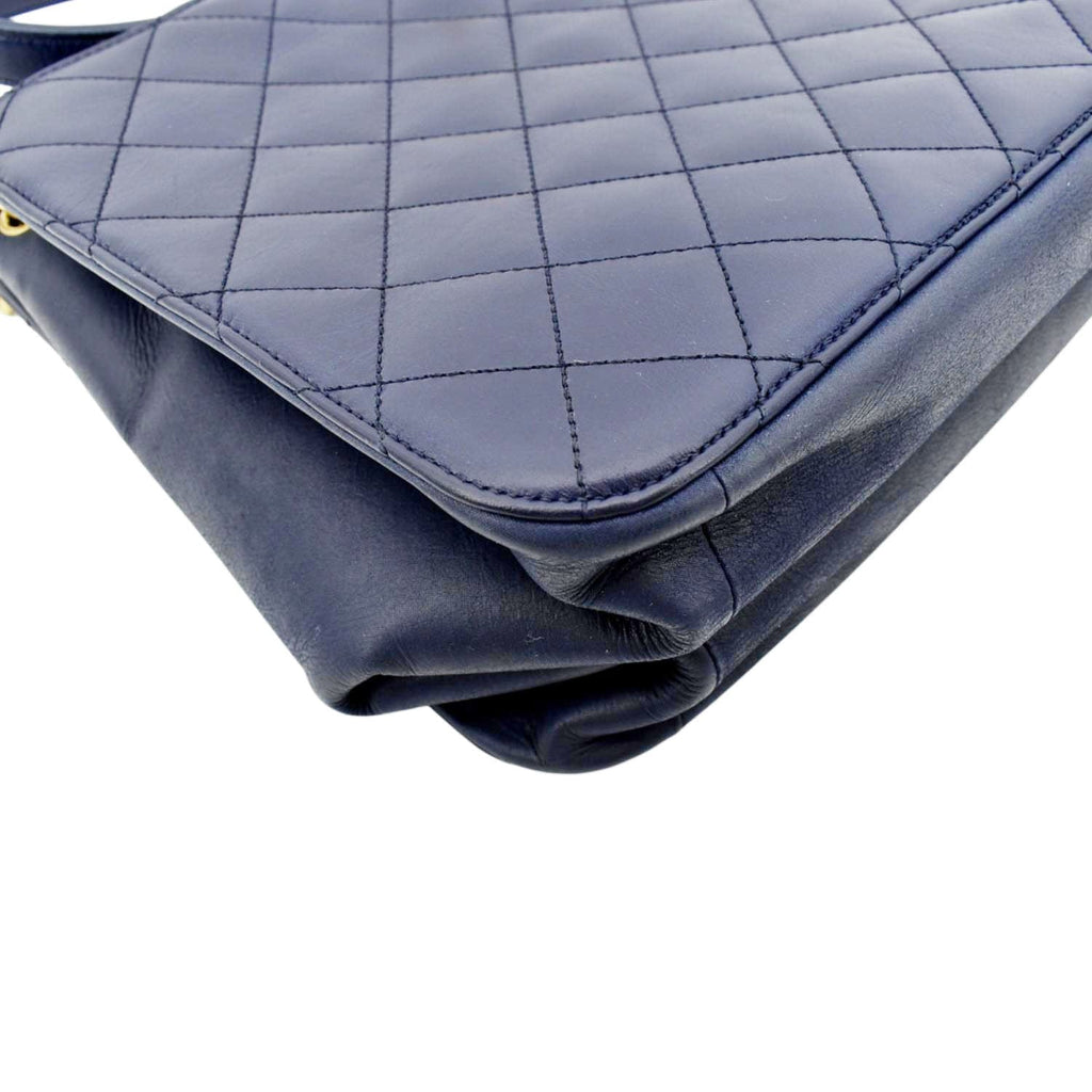 CHANEL Small Straight Lined Shopping Quilted Leather Tote Bag Blue