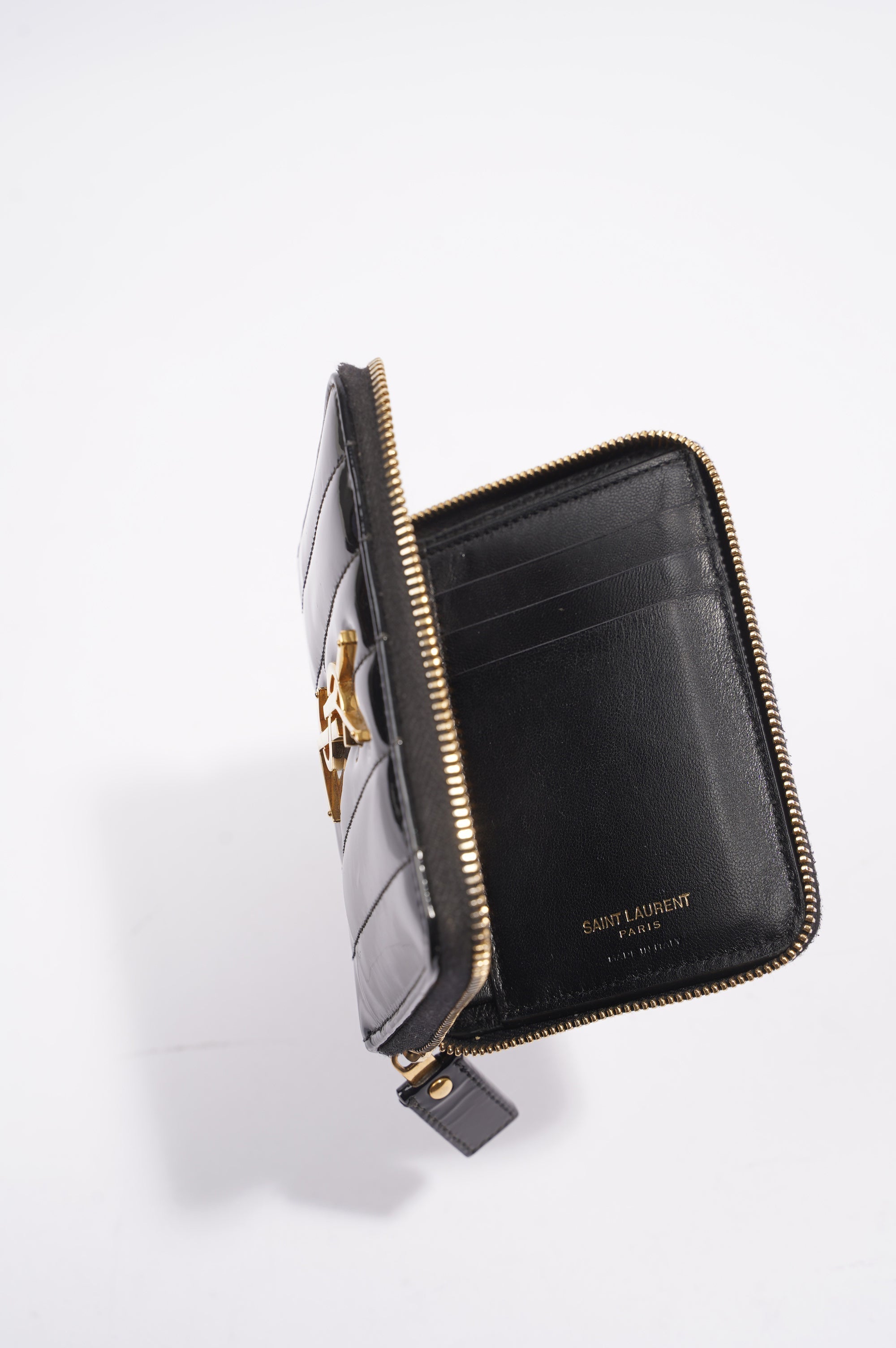 Saint Laurent Womens Zip Purse Patent Black