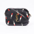Saint Laurent Womens Lipstick Print Camera Bag Black Leather Small