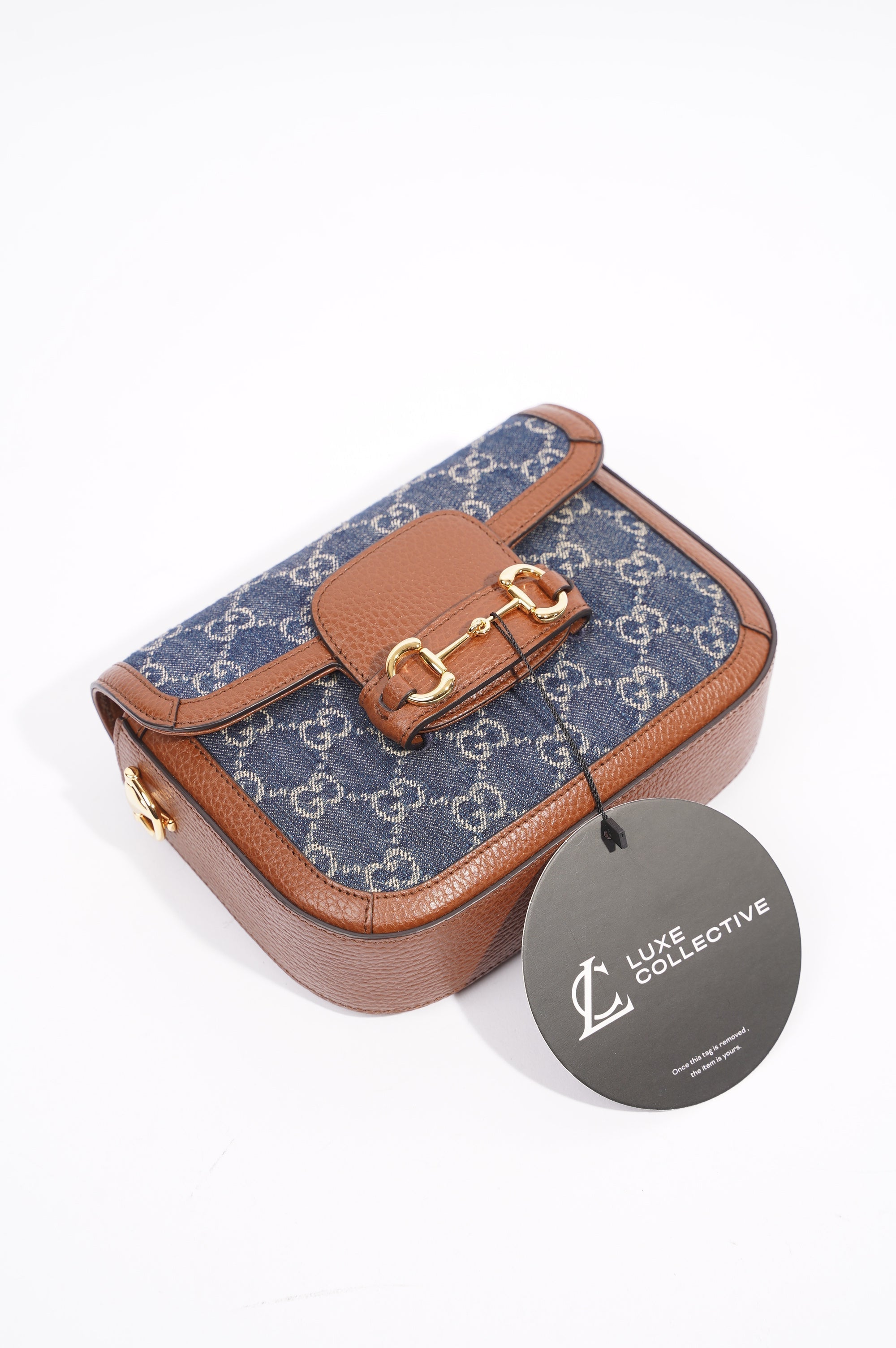 Gucci Womens Horsebit 1955 Mini Bag Denim / Brown