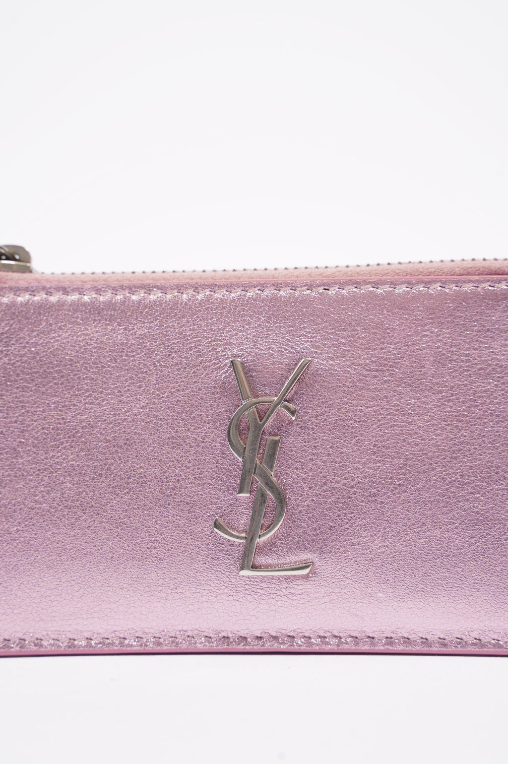 Saint Laurent Womens Zip Wallet Metallic Pink