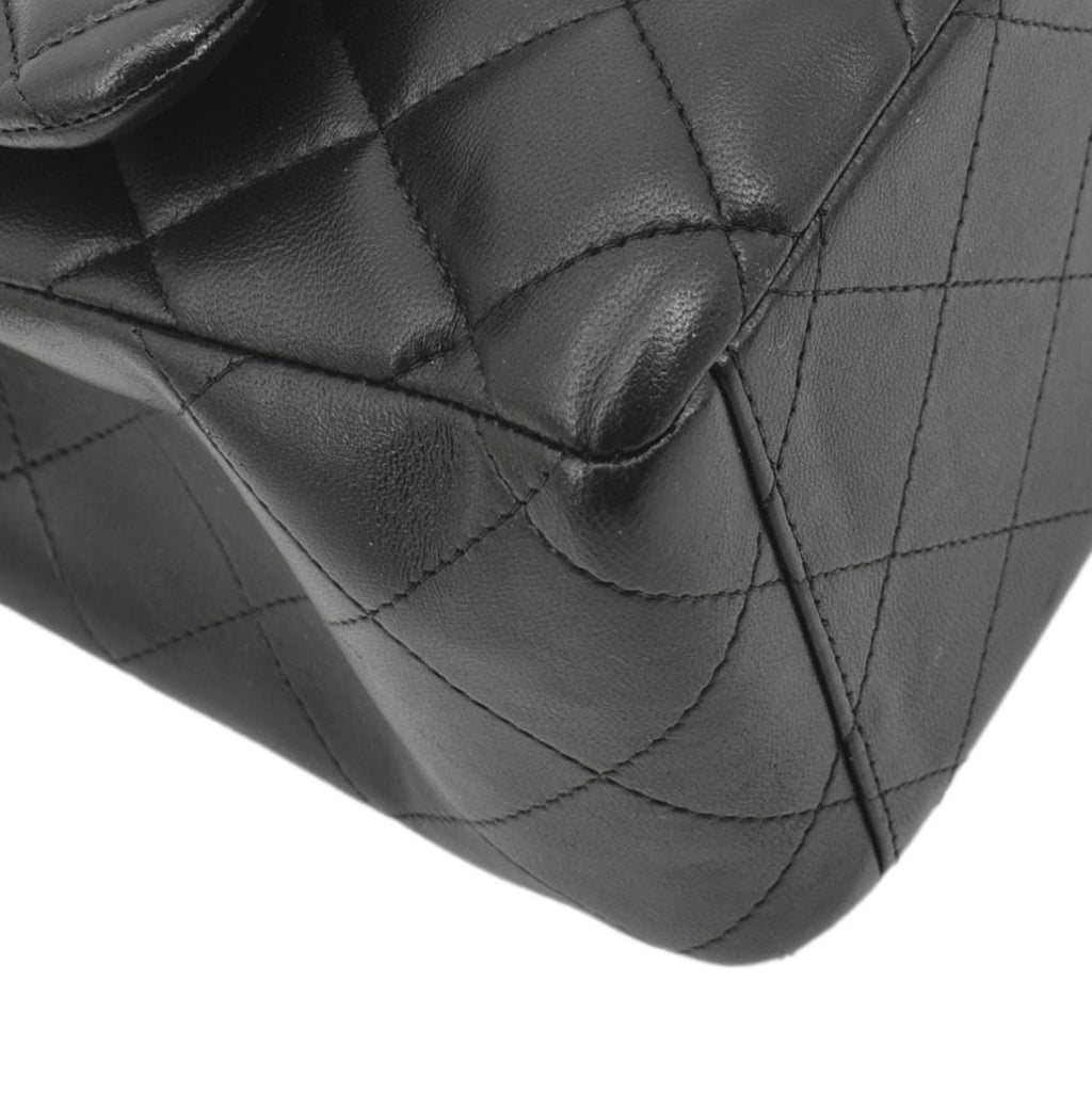 CHANEL Maxi Double Flap Lambskin Leather Shoulder Bag Black