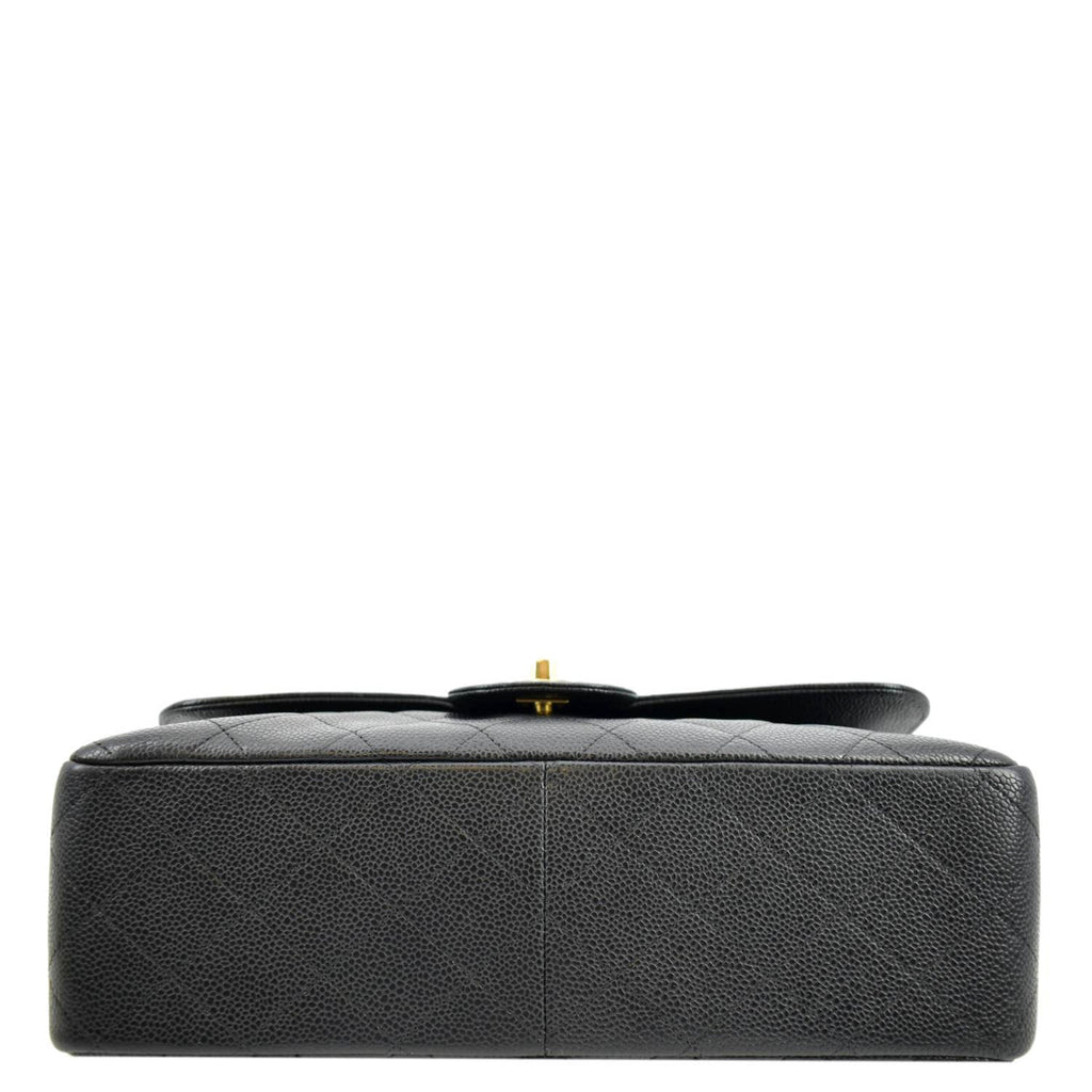 CHANEL Classic Jumbo Double Flap Quilted Caviar Leather Shoulder Bag Black