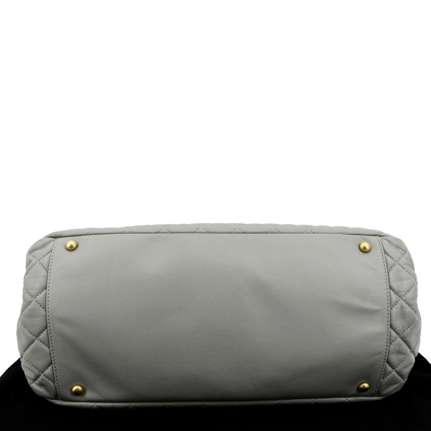 CHANEL East West Accordion Flap Quilted Calfskin Leather Shoulder Bag Grey
