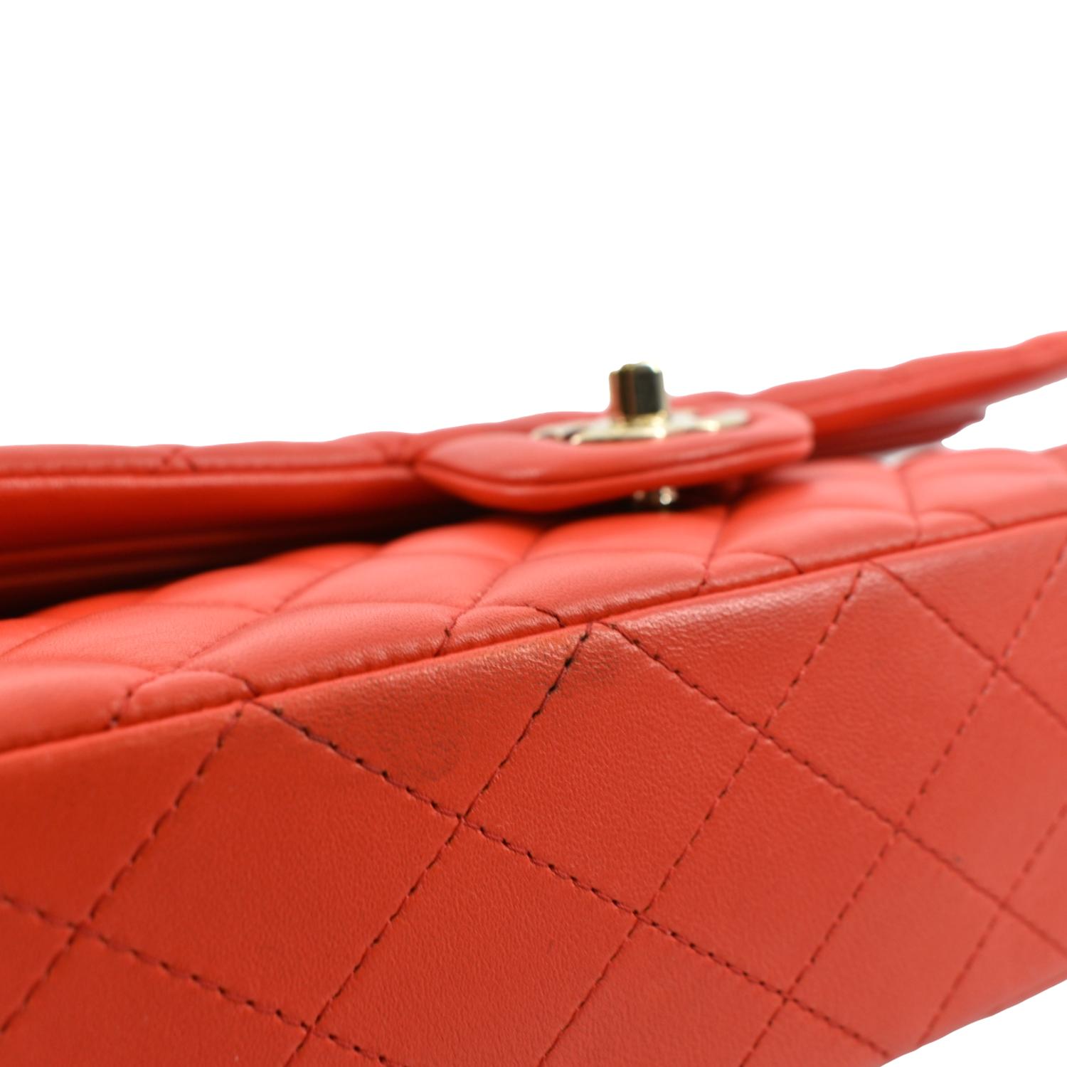 CHANEL Classic Double Flap Medium Leather Shoulder Bag Red