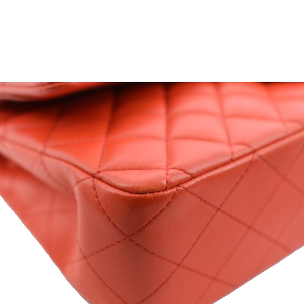 CHANEL Classic Double Flap Medium Leather Shoulder Bag Red