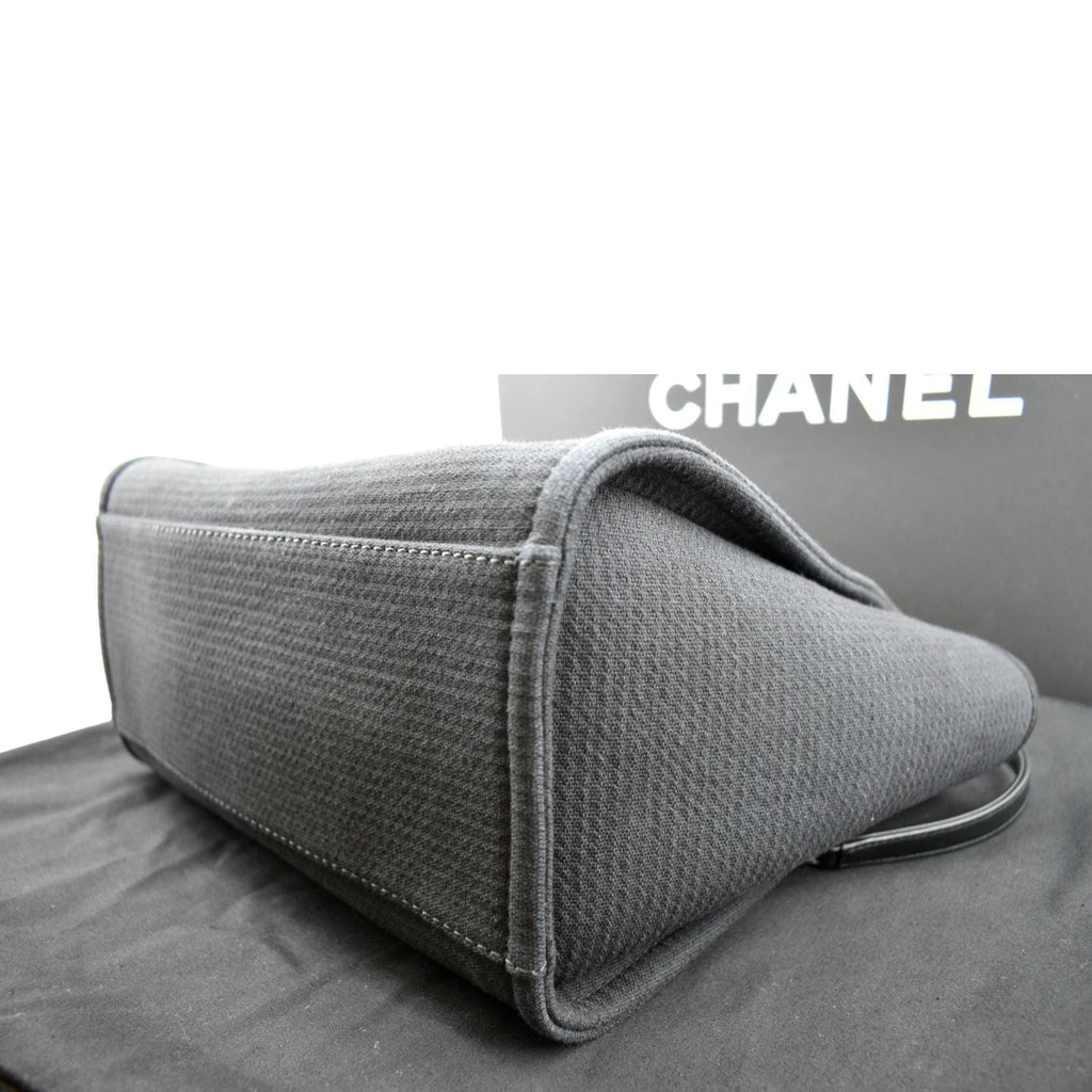 CHANEL Deauville Small Canvas Leather Tote Bag Dark Blue