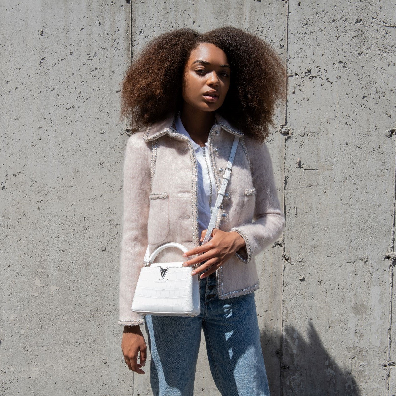 Chanel Pale Pink Mohair Silver Trim Single Breasted Jacket Size XXS | FR 34