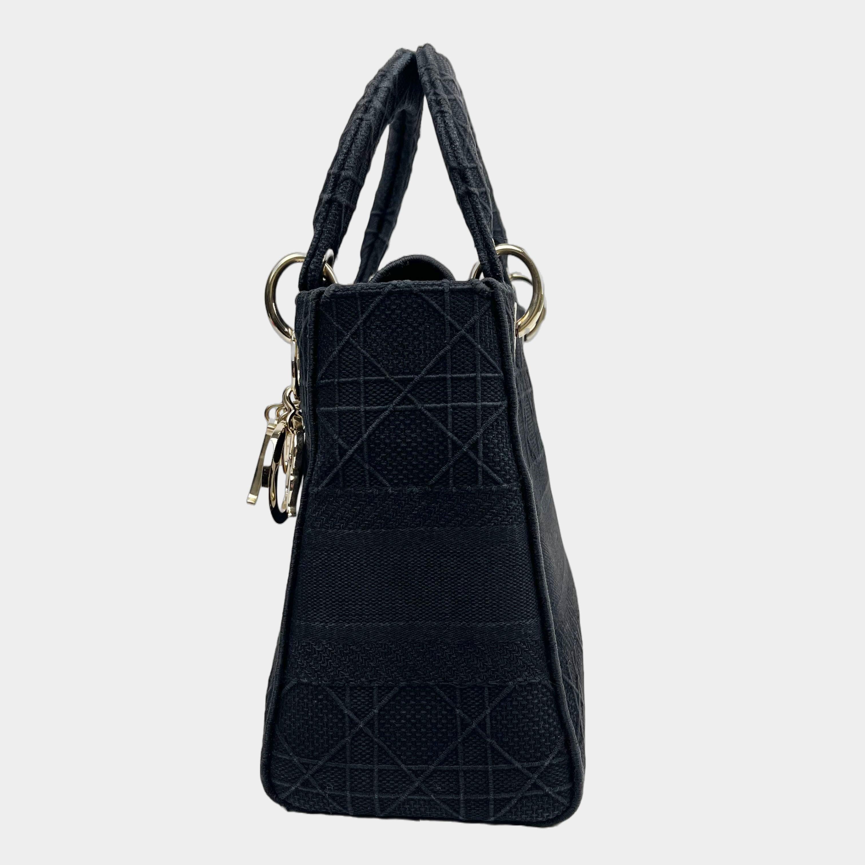 DIOR Canvas Embroidered Cannage Medium Lady D-Lite -Black- OUTLET ITEM FINALSALE