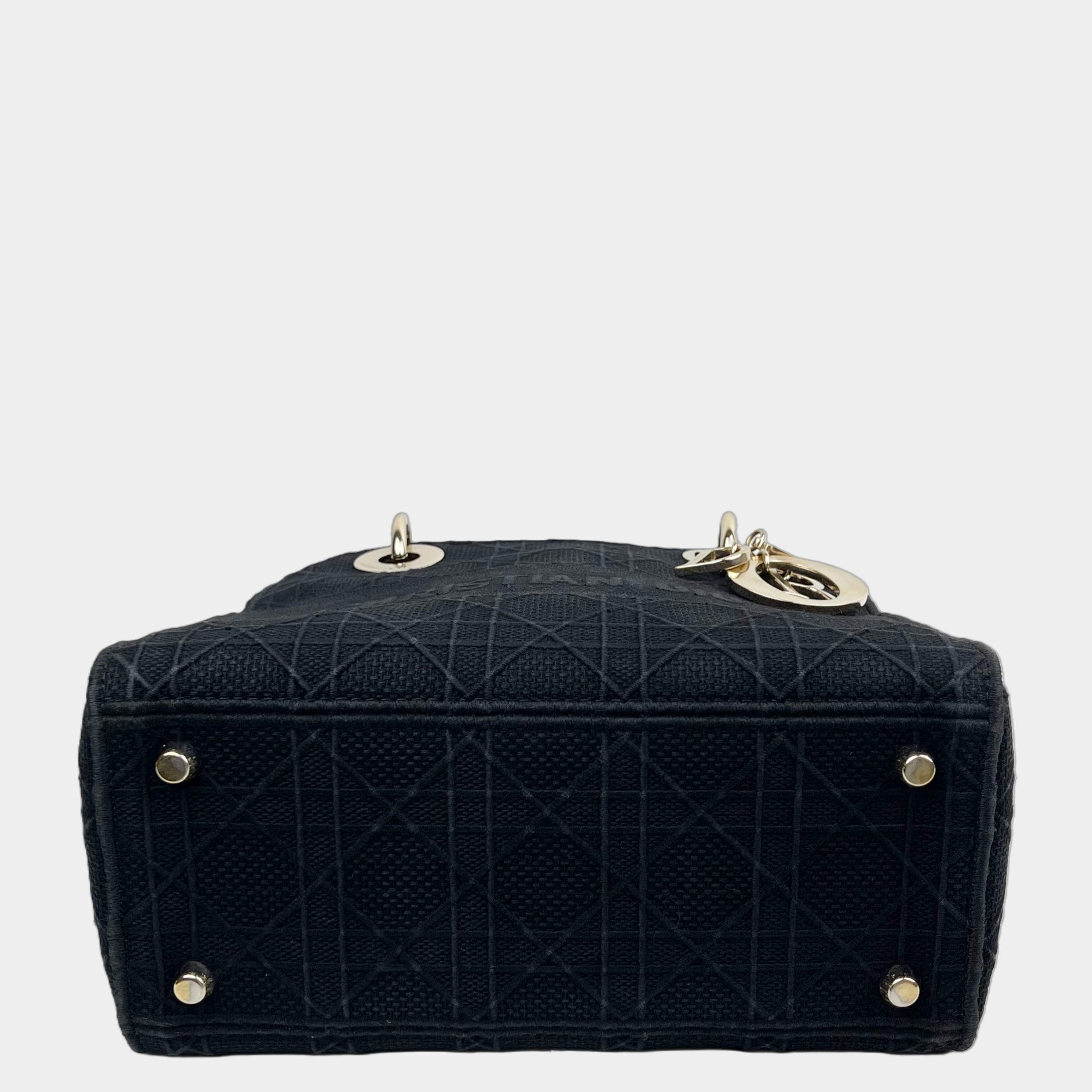 DIOR Canvas Embroidered Cannage Medium Lady D-Lite -Black- OUTLET ITEM FINALSALE