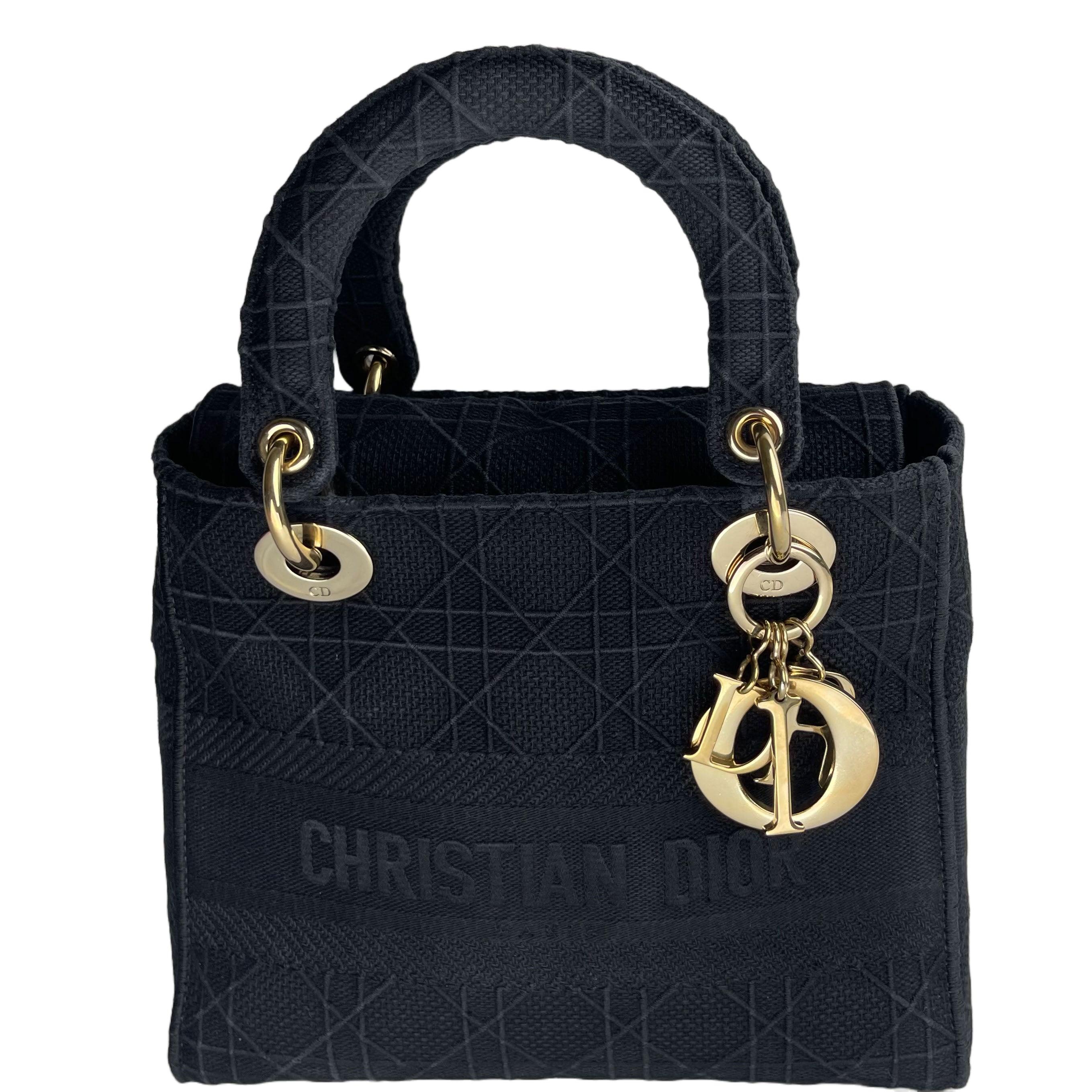 DIOR Canvas Embroidered Cannage Medium Lady D-Lite -Black- OUTLET ITEM FINALSALE