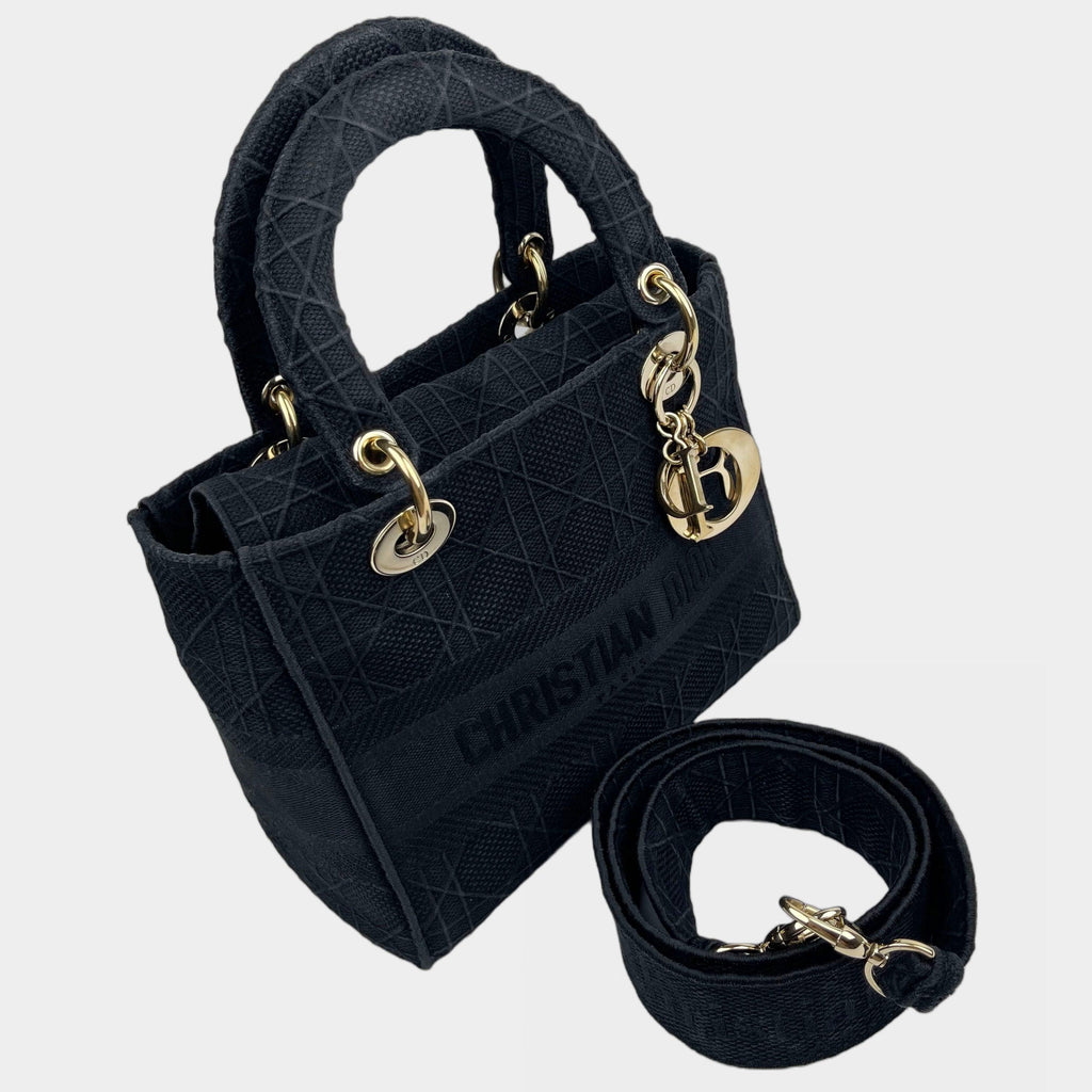 DIOR Canvas Embroidered Cannage Medium Lady D-Lite -Black- OUTLET ITEM FINALSALE