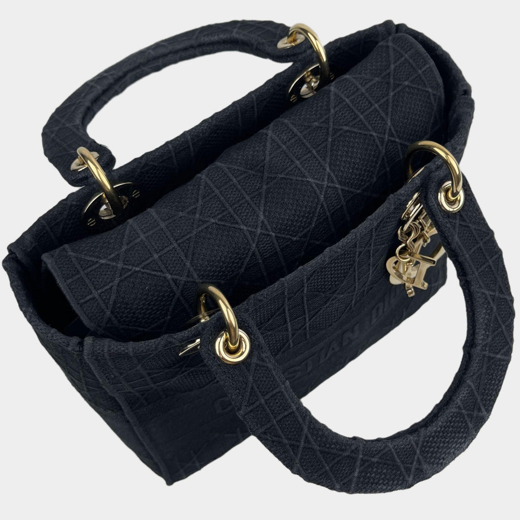 DIOR Canvas Embroidered Cannage Medium Lady D-Lite -Black- OUTLET ITEM FINALSALE