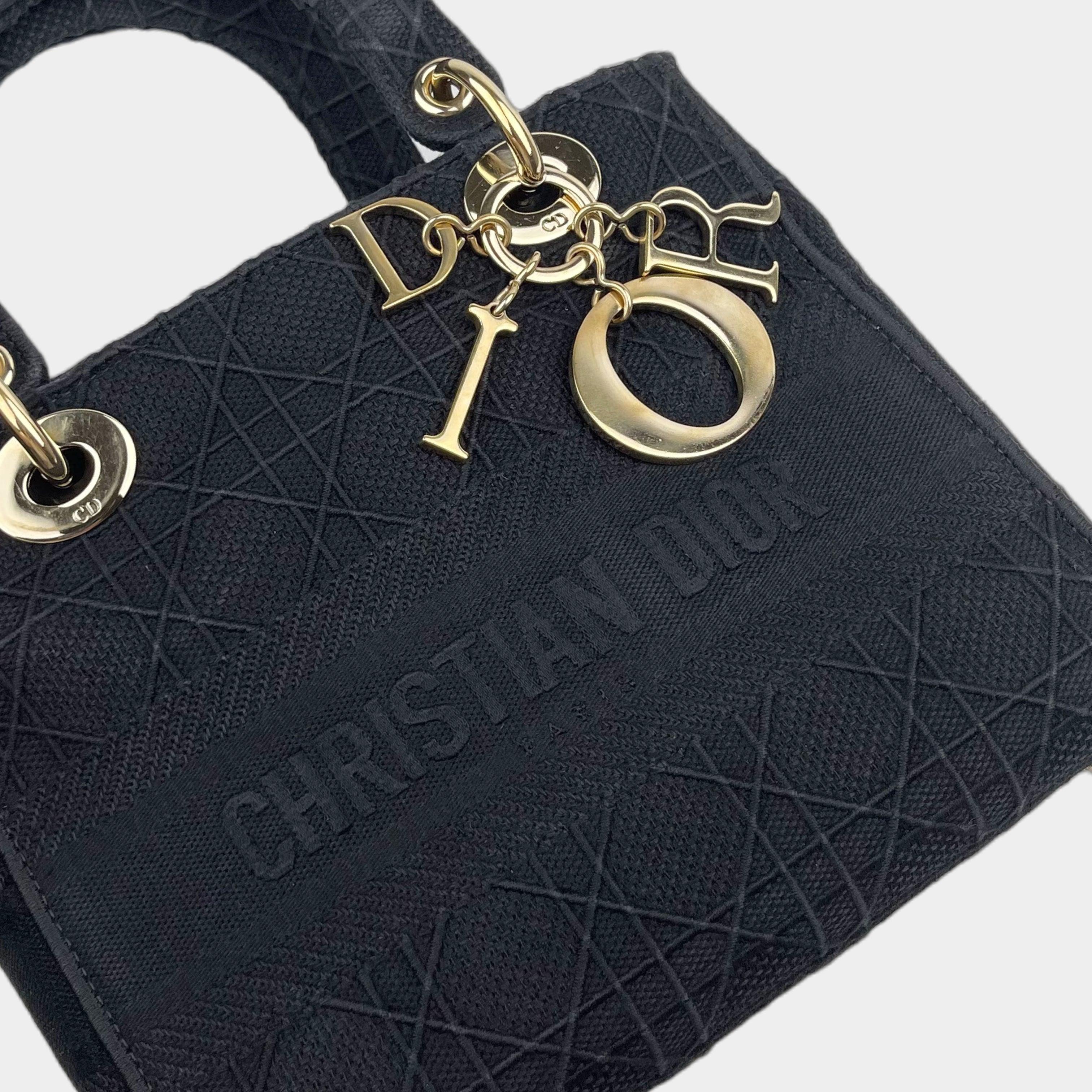 DIOR Canvas Embroidered Cannage Medium Lady D-Lite -Black- OUTLET ITEM FINALSALE