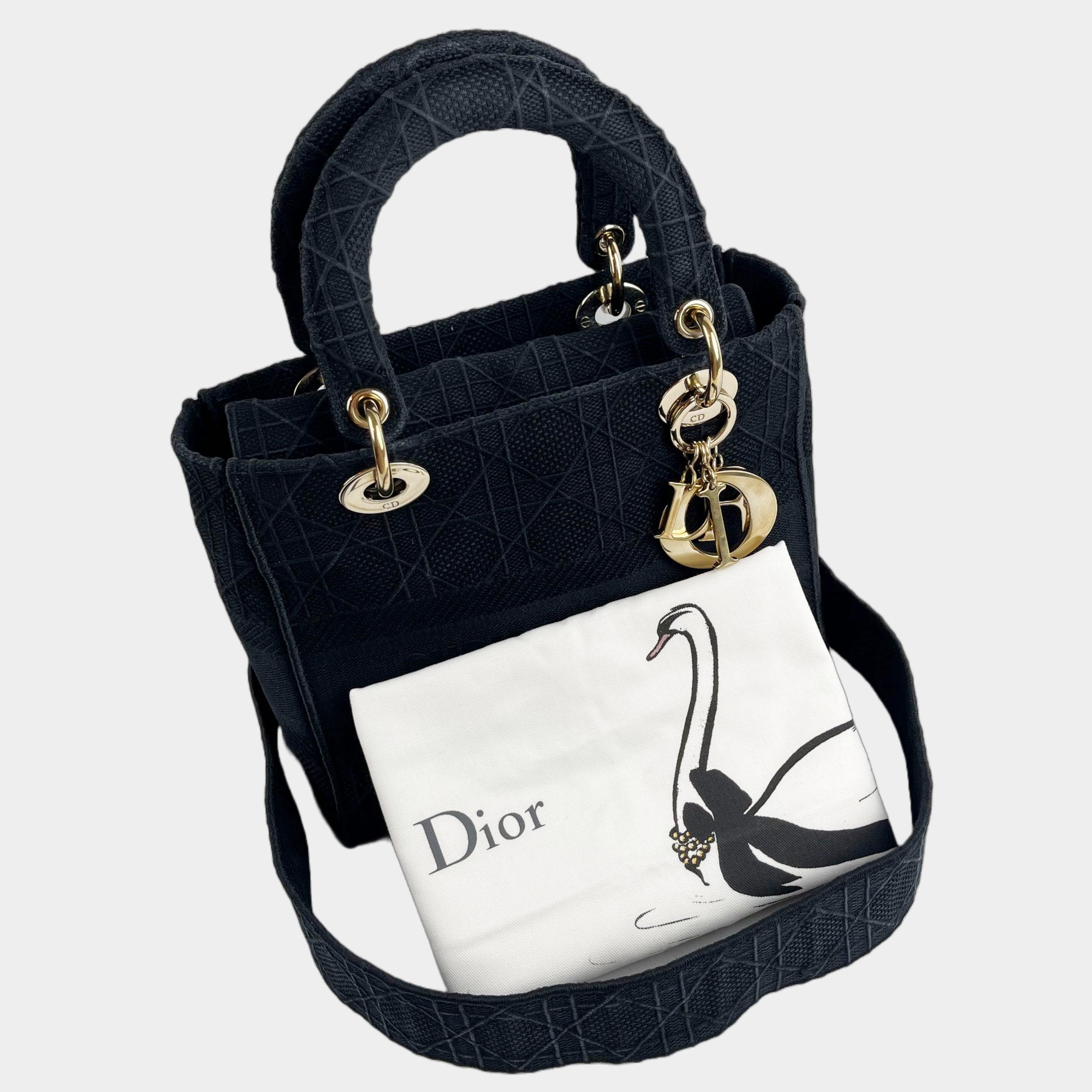 DIOR Canvas Embroidered Cannage Medium Lady D-Lite -Black- OUTLET ITEM FINALSALE
