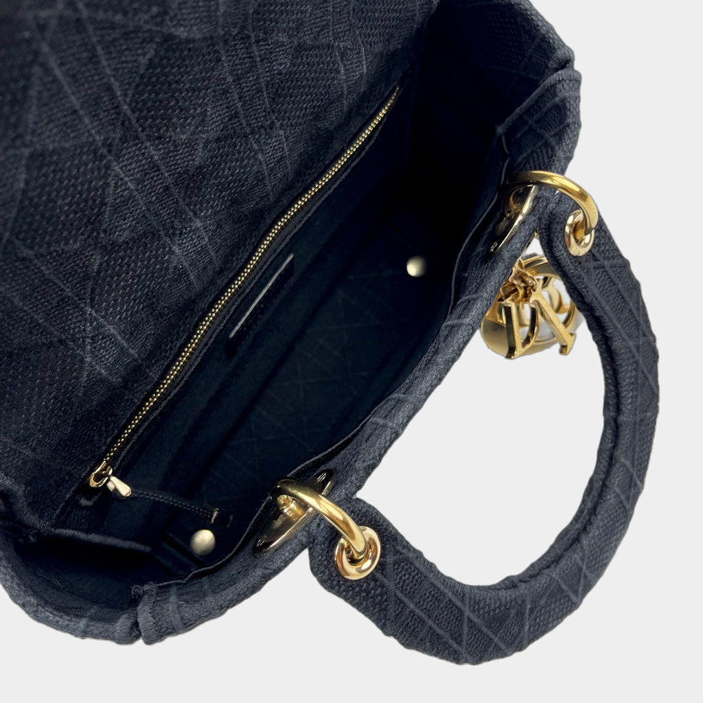 DIOR Canvas Embroidered Cannage Medium Lady D-Lite -Black- OUTLET ITEM FINALSALE