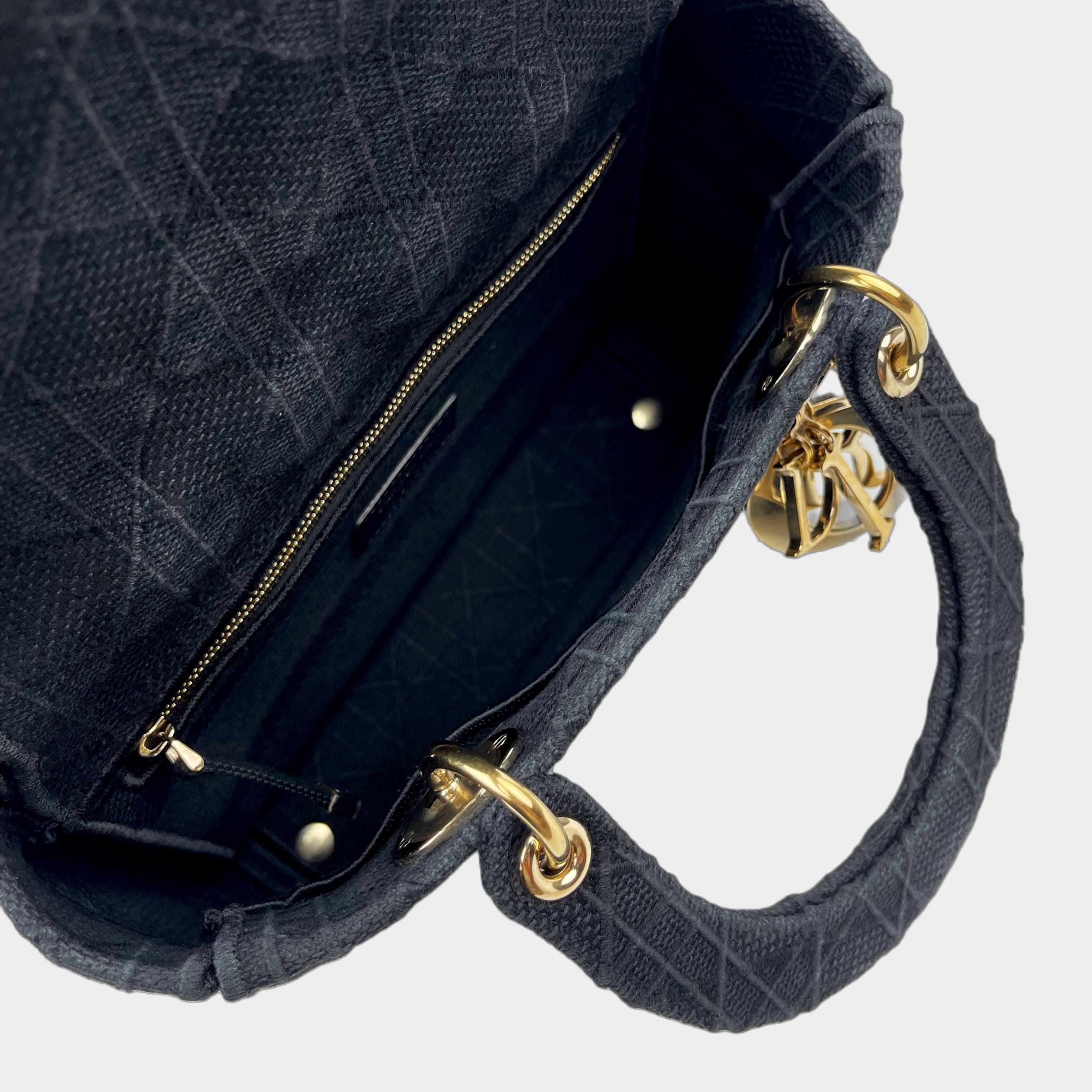 DIOR Canvas Embroidered Cannage Medium Lady D-Lite -Black- OUTLET ITEM FINALSALE