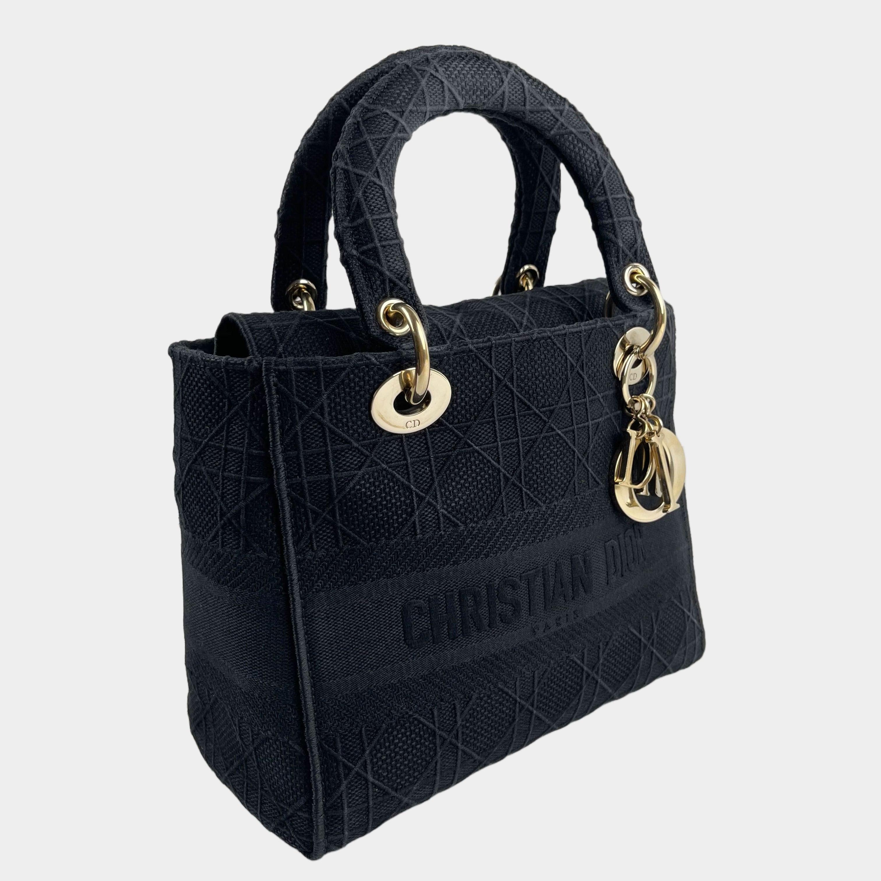 DIOR Canvas Embroidered Cannage Medium Lady D-Lite -Black- OUTLET ITEM FINALSALE