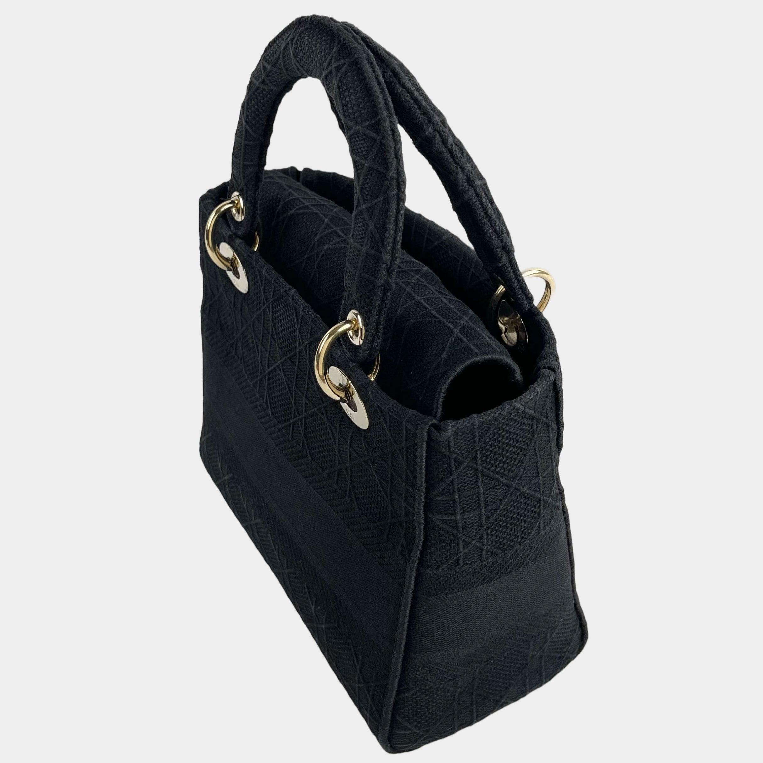 DIOR Canvas Embroidered Cannage Medium Lady D-Lite -Black- OUTLET ITEM FINALSALE