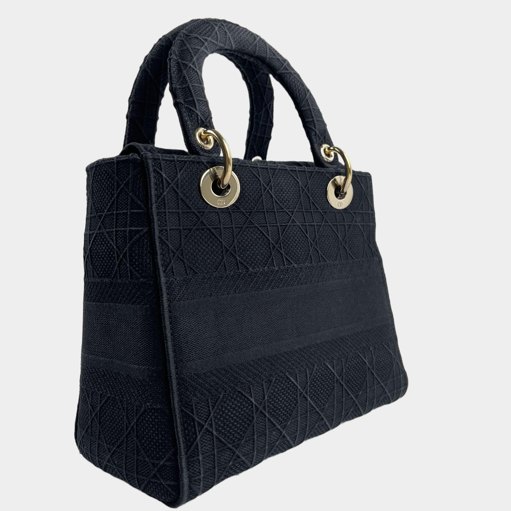 DIOR Canvas Embroidered Cannage Medium Lady D-Lite -Black- OUTLET ITEM FINALSALE