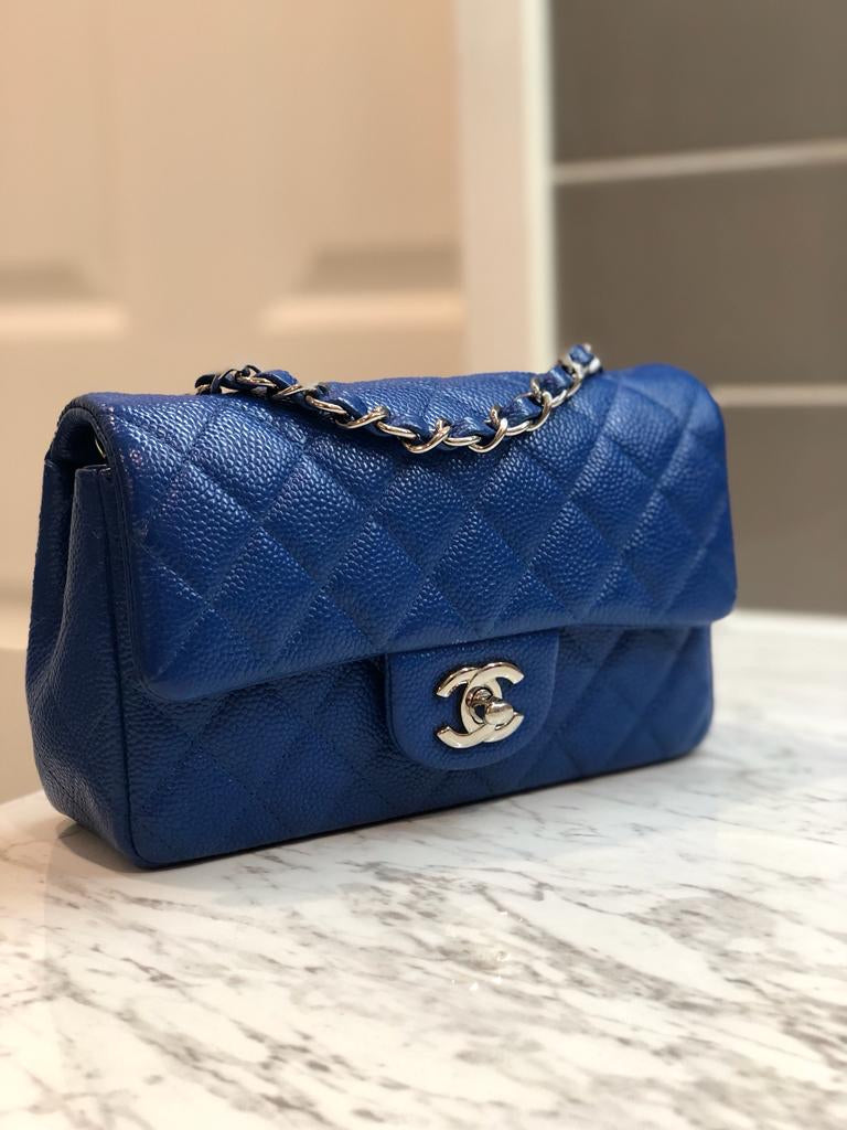 Chanel Caviar Blue Quilted Classic Flap Mini SHW