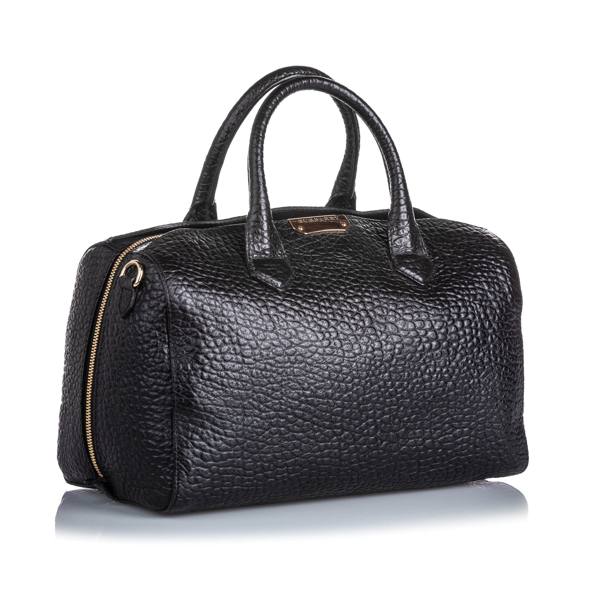 Pre-Loved Burberry Black Calf Leather Pebbled Satchel United Kingdom