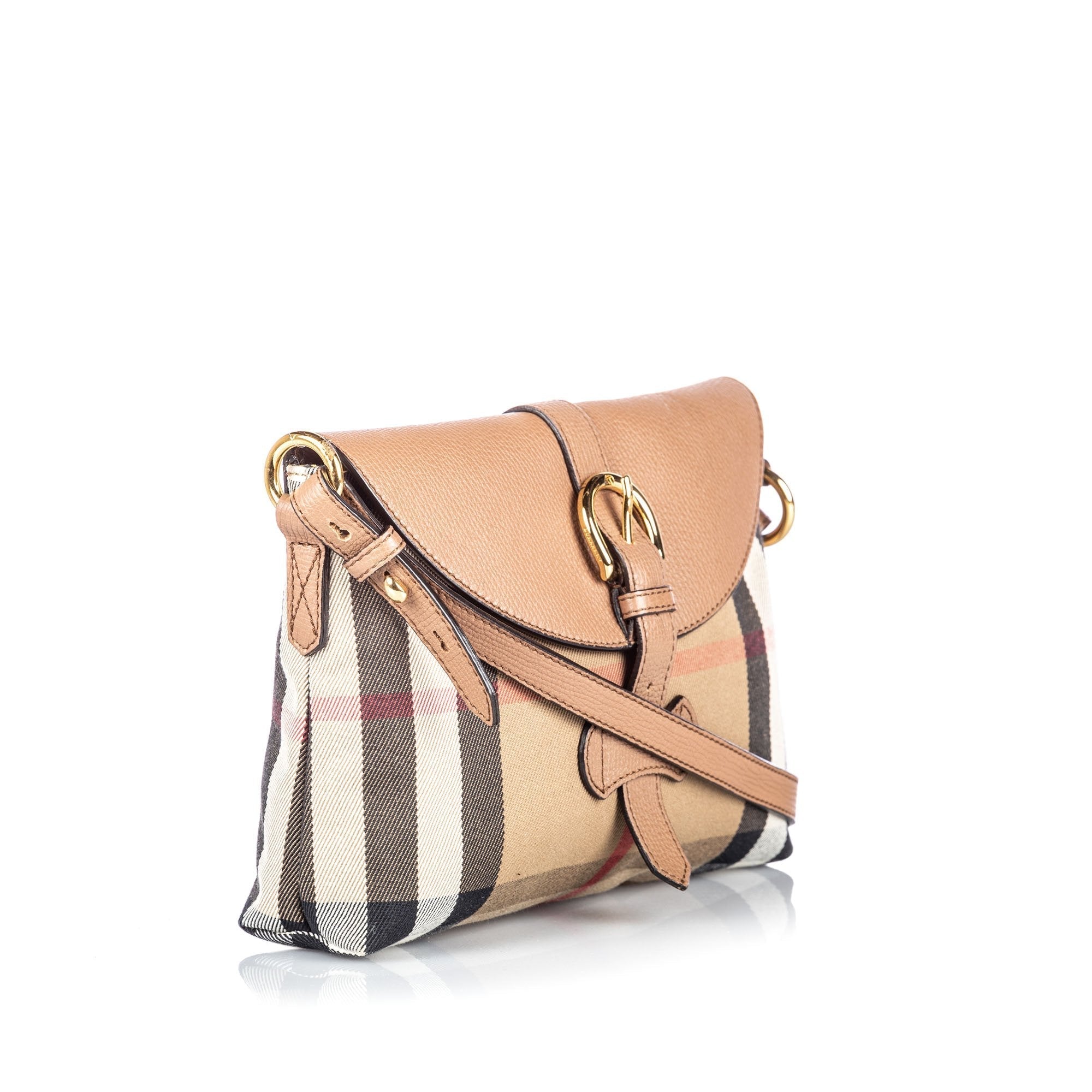 Pre-Loved Burberry Brown Beige Canvas Fabric House Check Crossbody Bag ROMANIA