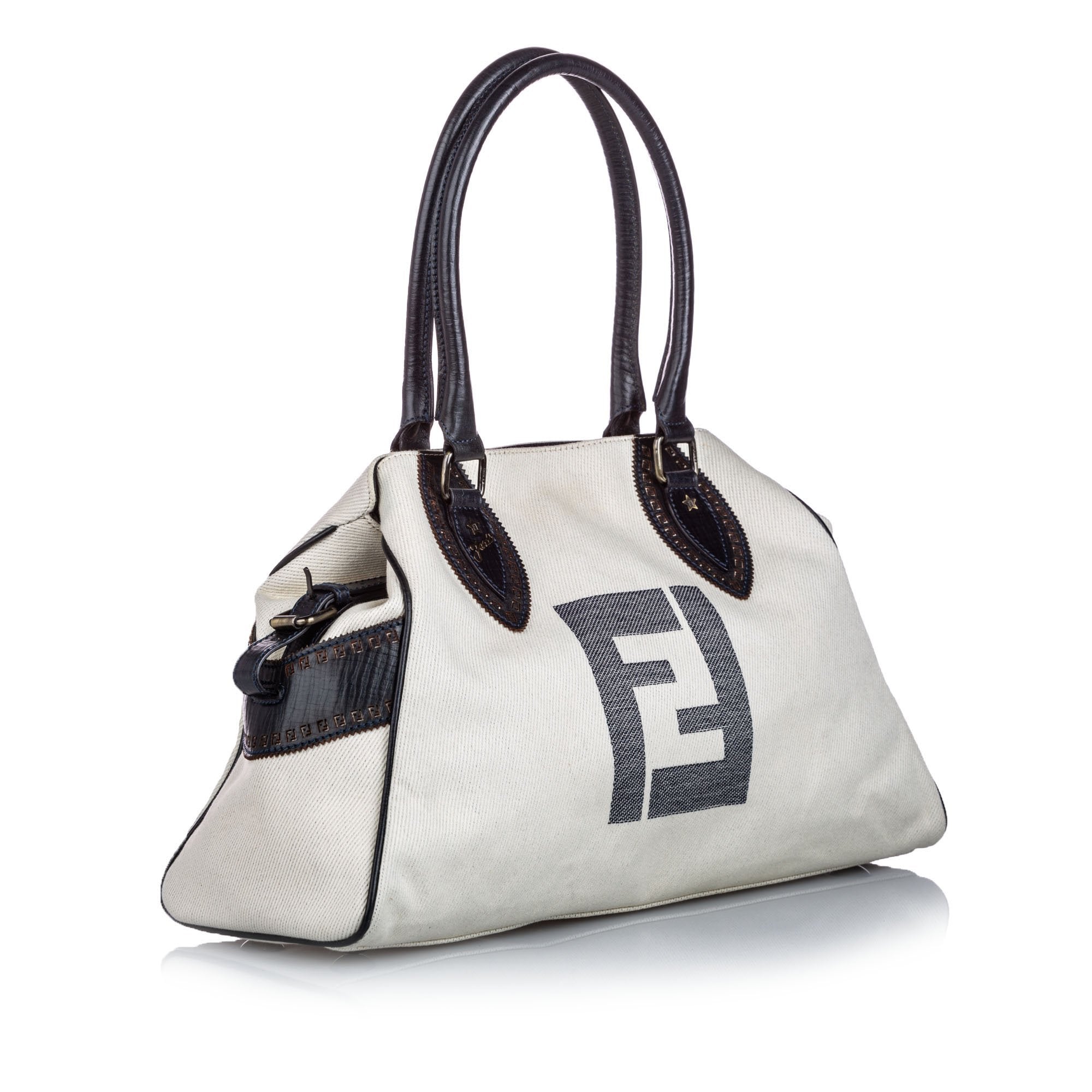 Pre-Loved Fendi White Canvas Fabric Etniko Shoulder Bag Italy