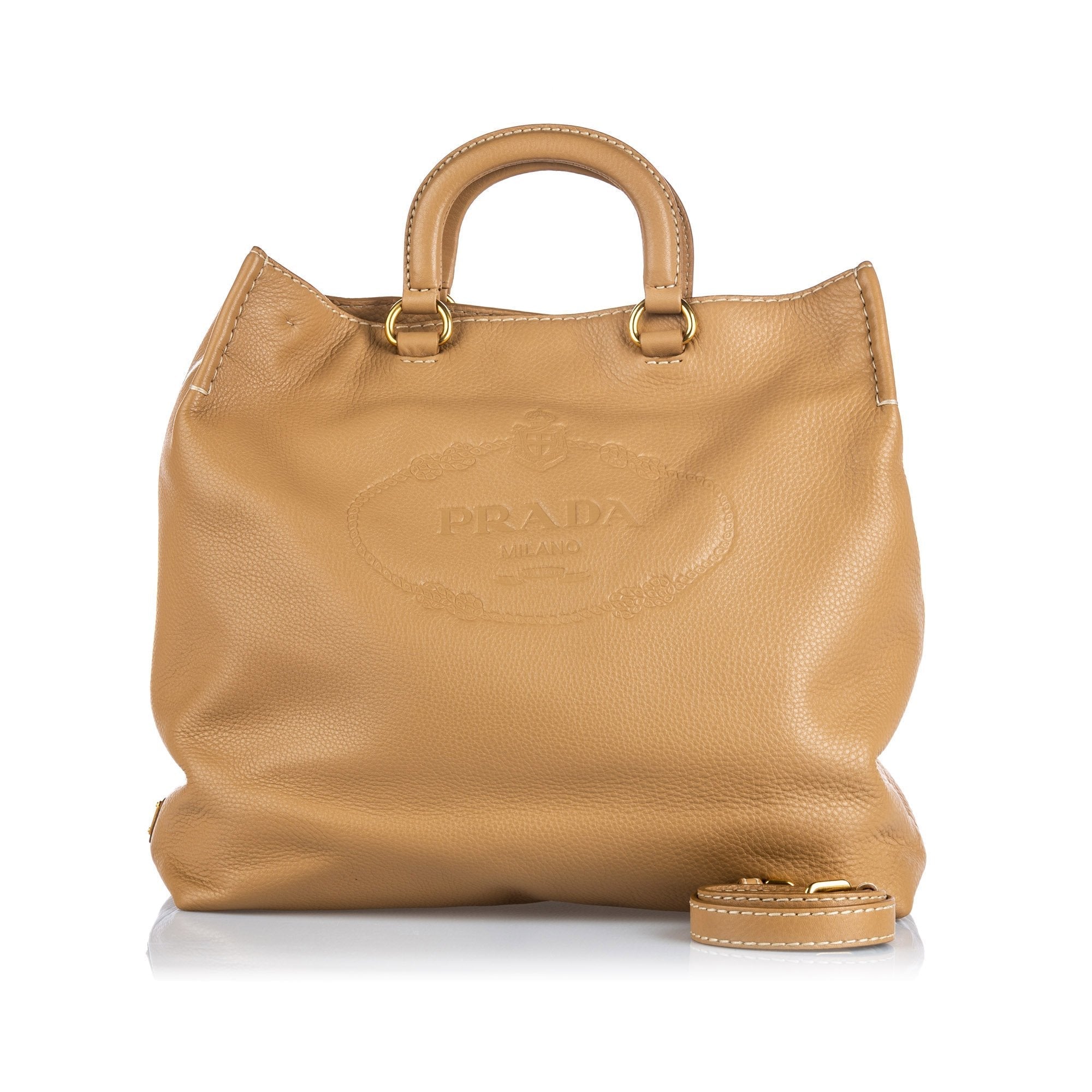 Pre-Loved Prada Brown Beige Others Leather Canapa Vitello Daino Tote Italy