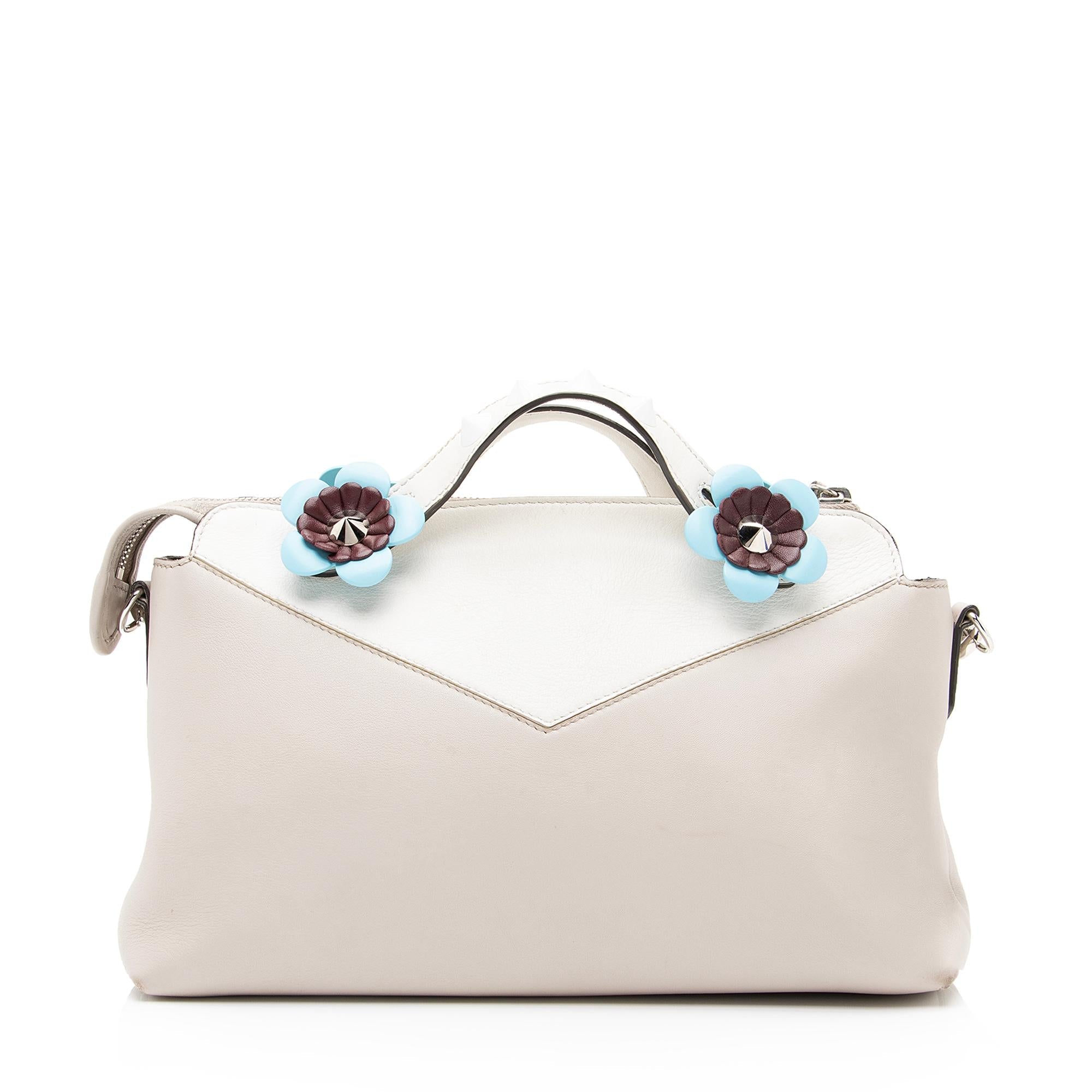 Fendi Calfskin Flowerland Studded By The Way Medium Boston Bag