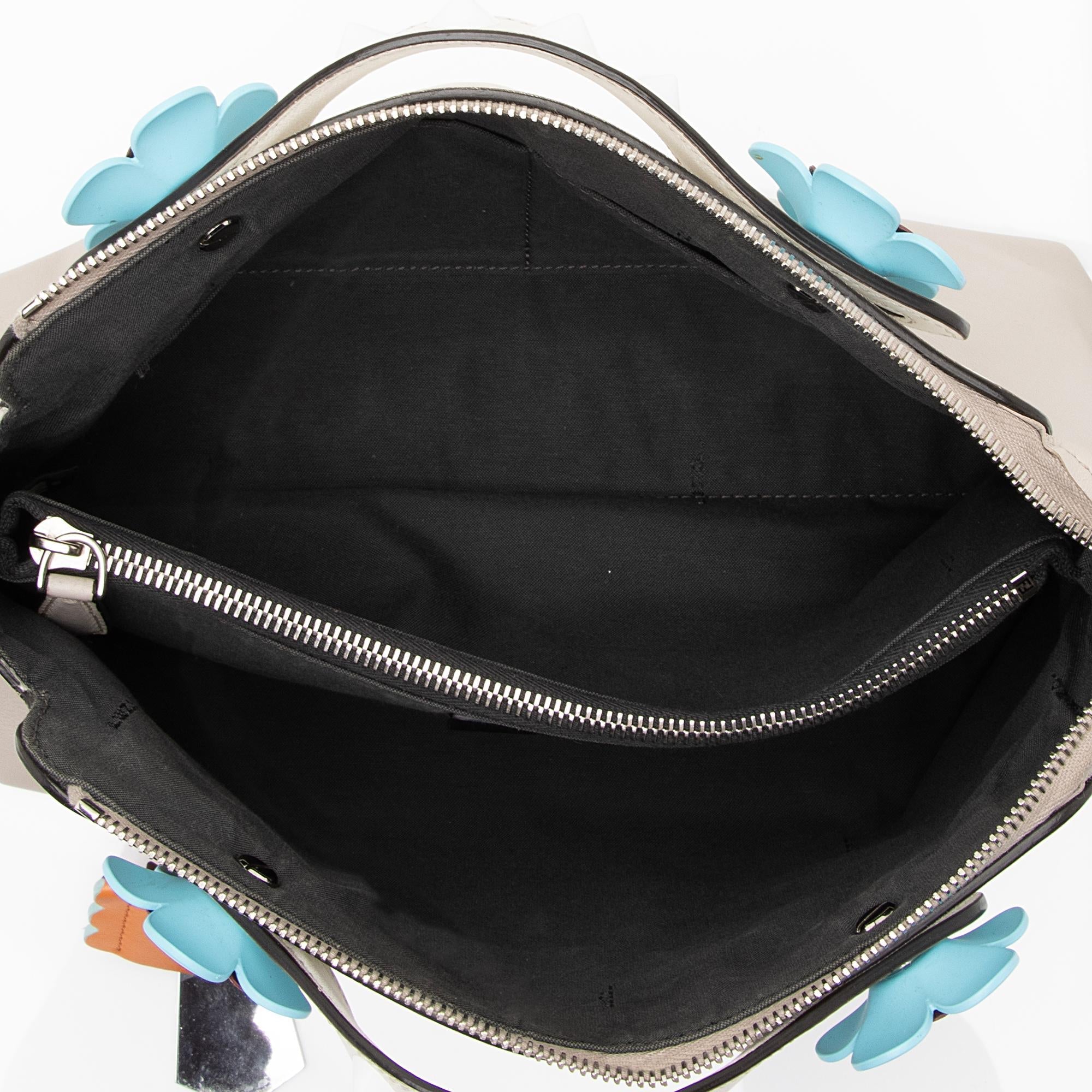 Fendi Calfskin Flowerland Studded By The Way Medium Boston Bag