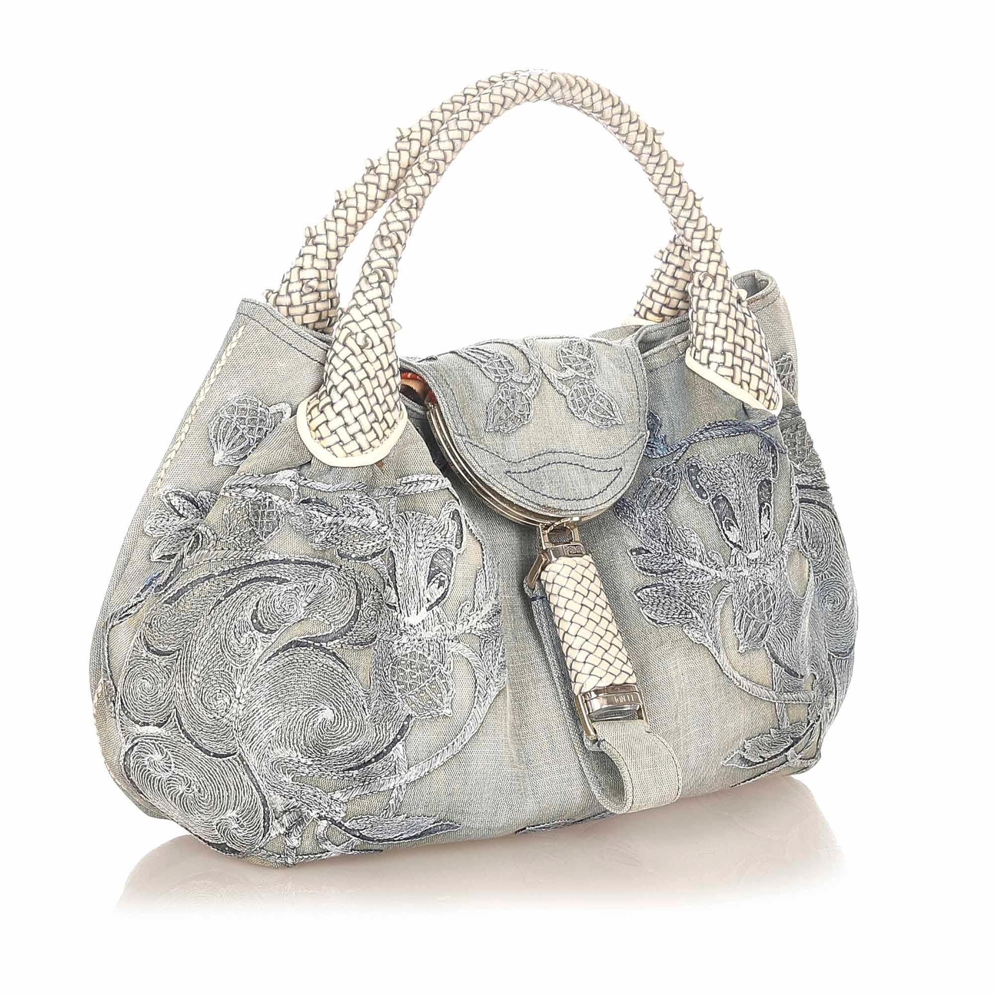 Fendi Embroidered Spy Denim Handbag (SHG-20636)