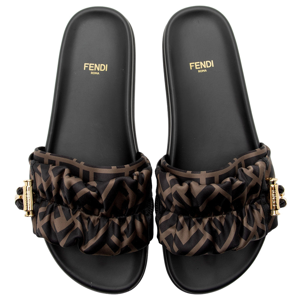Fendi Satin FF Feel Slides - Size 8 / 38