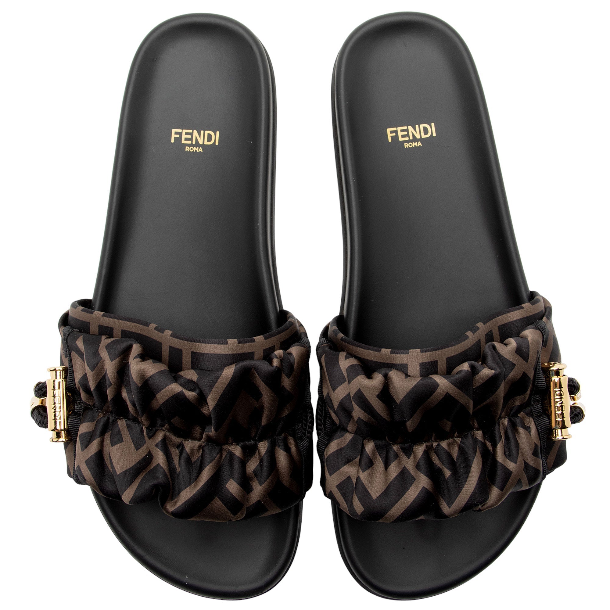 Fendi Satin FF Feel Slides - Size 8 / 38