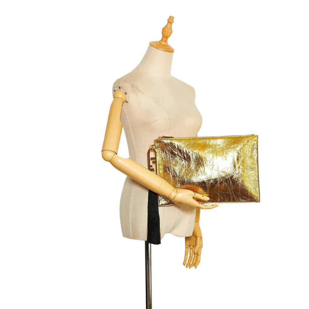 Fendi Metallic FF Tassel Clutch Bag