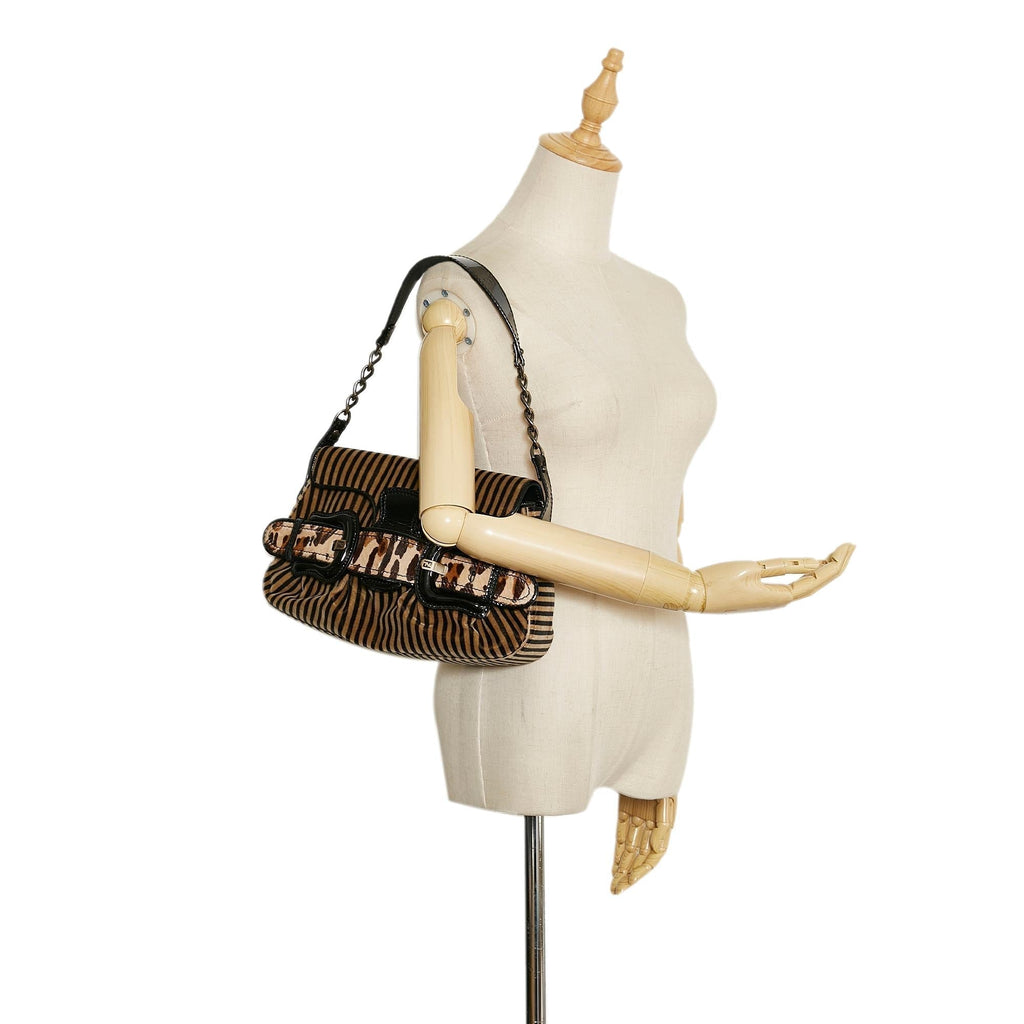 Fendi Striped Velvet B Bis Bag