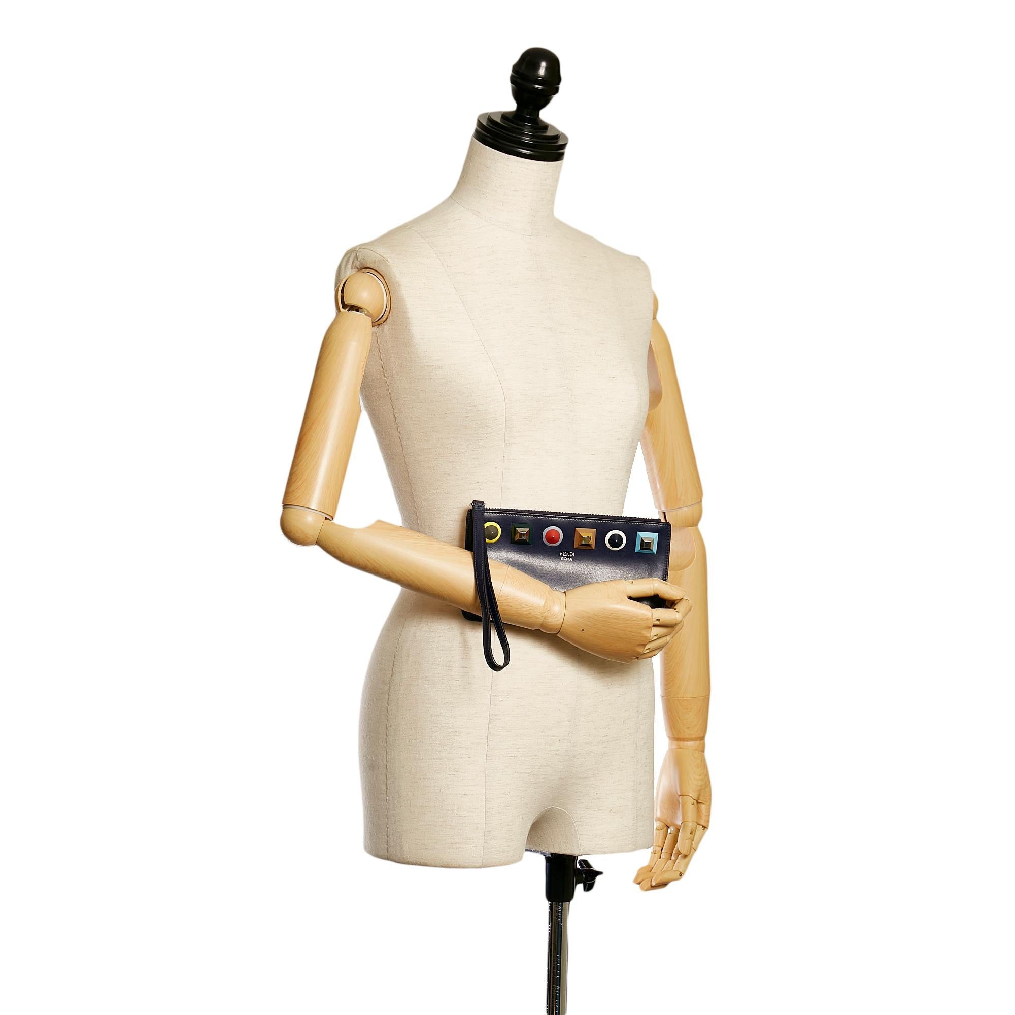 Fendi Studded Flat Leather Pouch